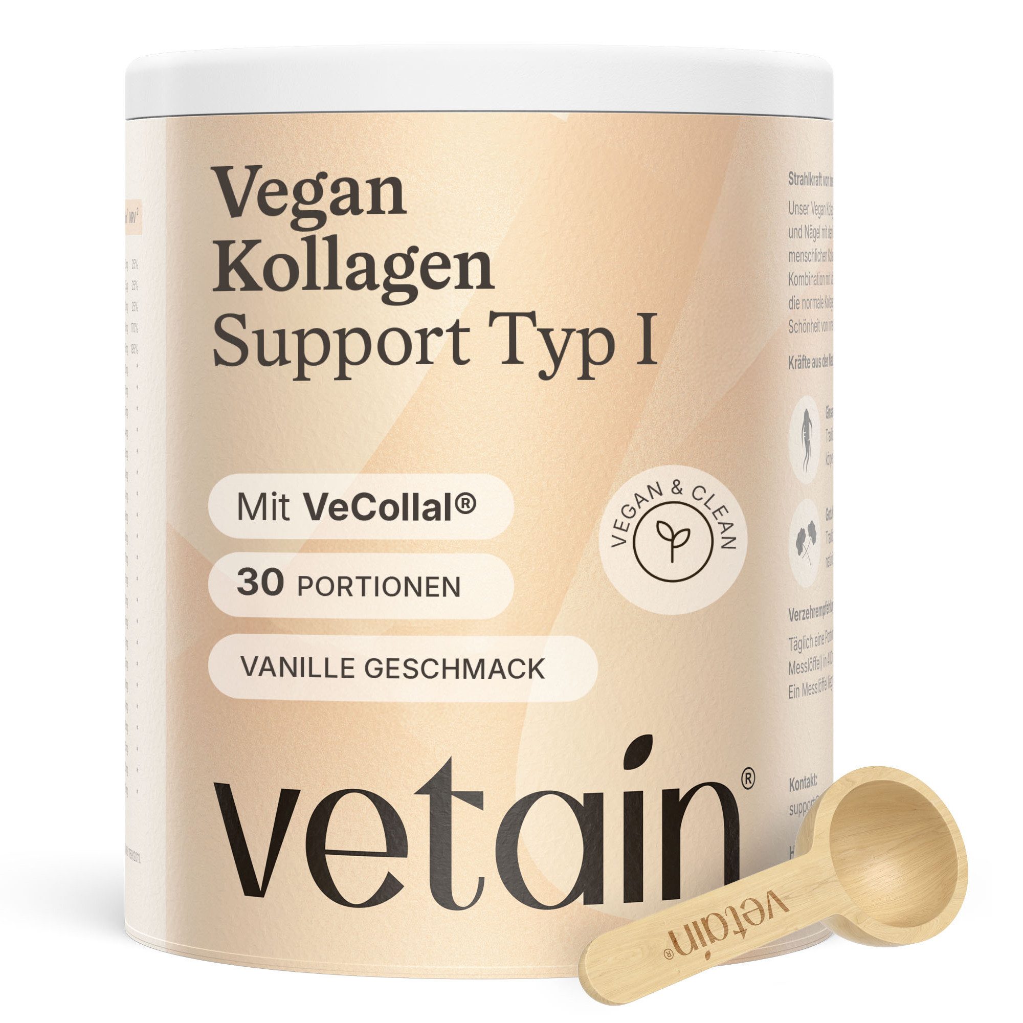 VETAIN Vegan Kollagen Pulver - Mit VeCollal, Ginseng & Gotu Kola - Pulver, 300 g