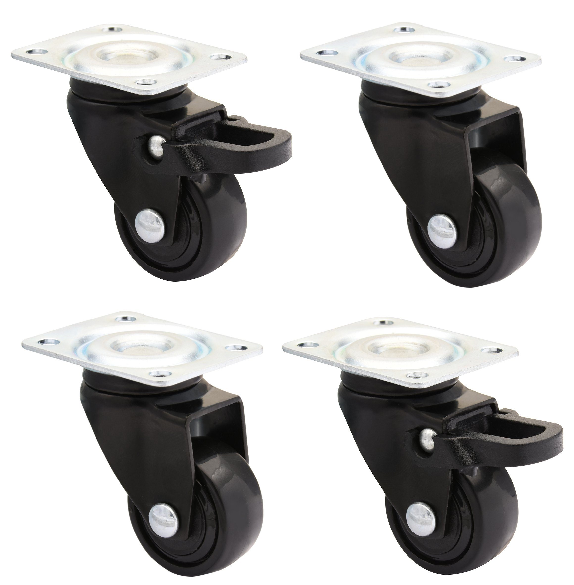 WAGNER design yourself Lenkrolle 3C - 4er Set - 2 Lenkrollen mit und 2 Lenkrollen ohne Bremse - schwarz, Softlauffläche, Durchmesser Ø 25 mm, Tragkraft 12 kg / Rolle