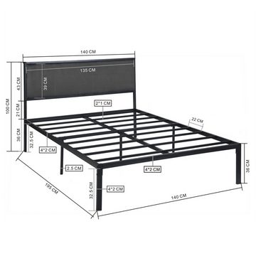 Powerwill Bettgestell Metallbettgestell mit Kopfteil, schwarz,195x140cm, schlicht und stabil, Geräumiges Einzelbett für Jugendliche und Erwachsene