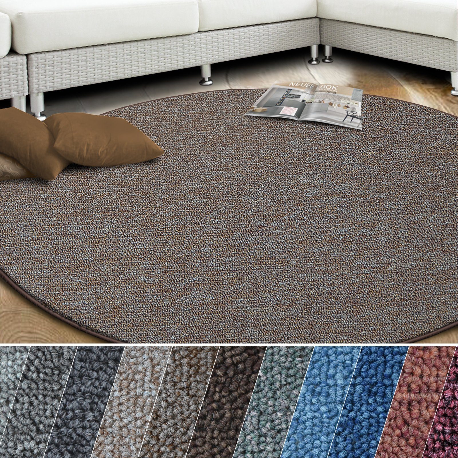 Teppich Athen, 11 verschiedene Farbtöne, ideal im Wohn & Schlafzimmer,  Karat, Rund, Höhe: 4 mm, 100% Polypropylen, rutschfest