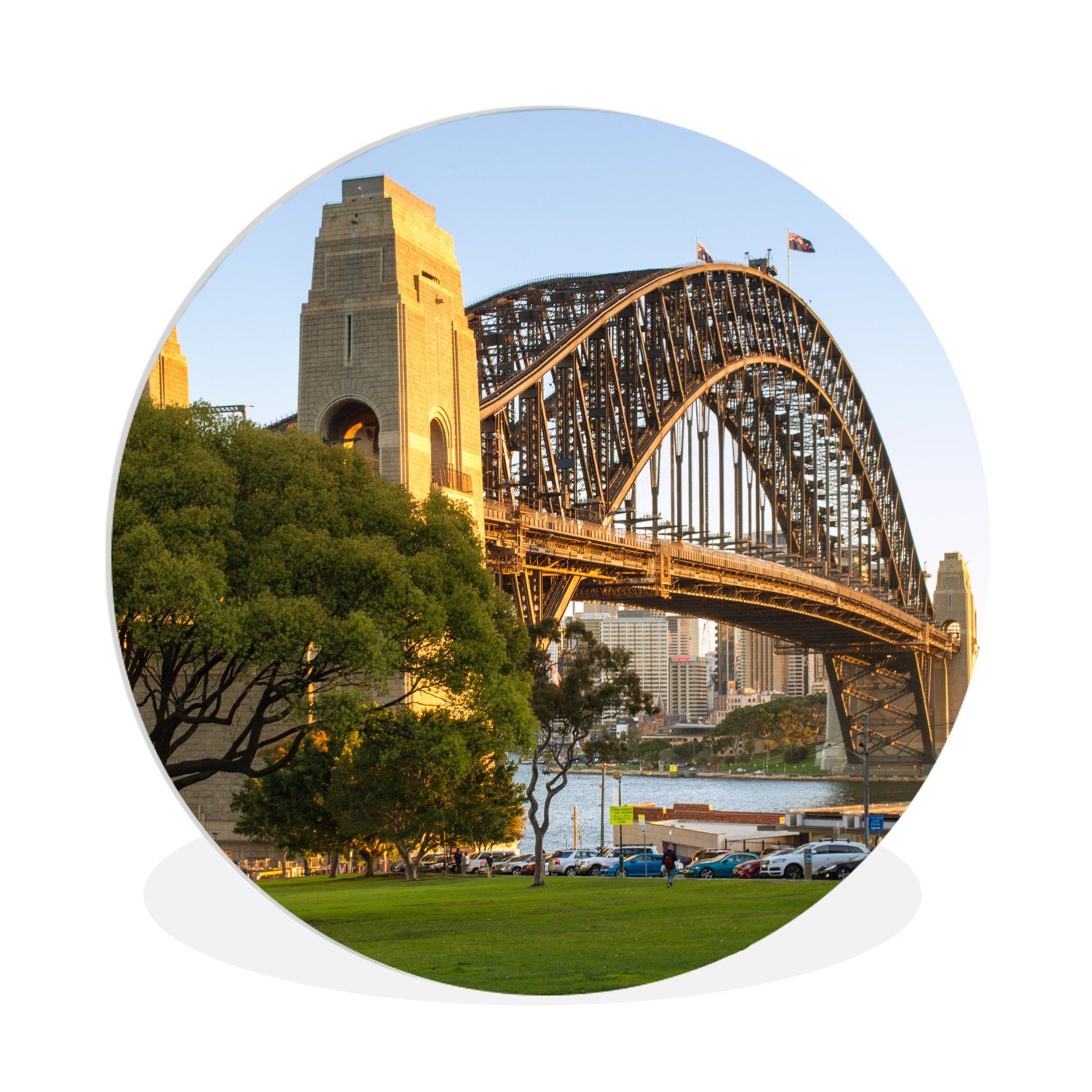 MuchoWow Gemälde Sydney Harbour Bridge in Australien am Nachmittag, (1 St), Kreis Wanddekoration Forex, Rundes Wandbild, Wohnzimmer, 30x30 cm