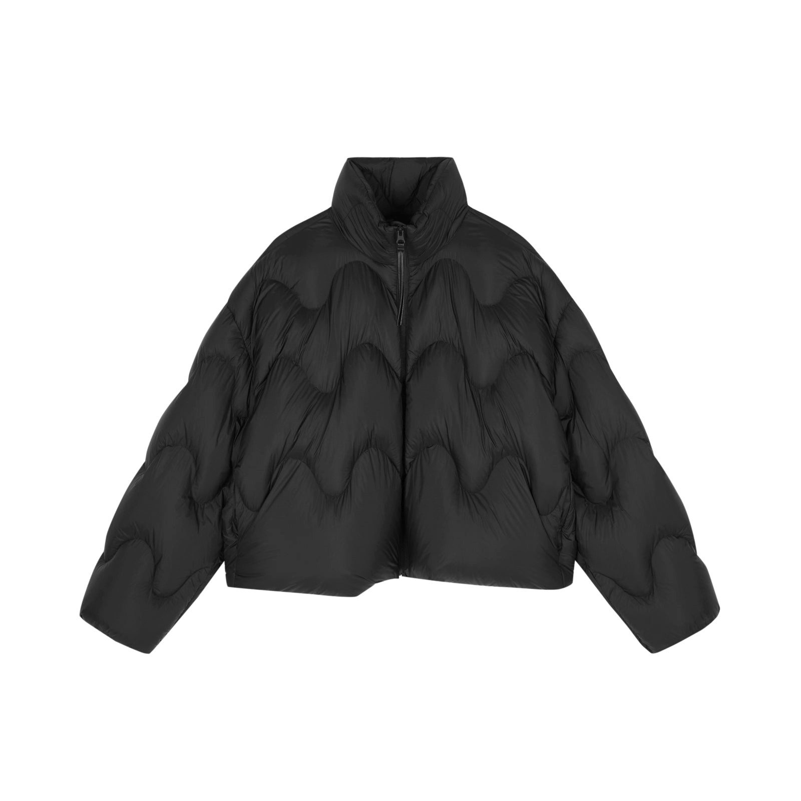 Daunenjacke Damen Boxy Daunenjacke mit Wellen-Steppung in Schwarz