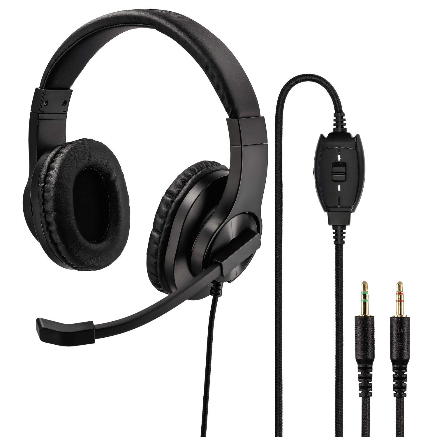 Hama Office Over-Ear Headset 2x 3,5mm Stereo Schwarz PC-Headset (Mikrofon, PC Büro Kophörer Mikrofon Mikro Kopfbügel 2m Kabel Fernbedienung)