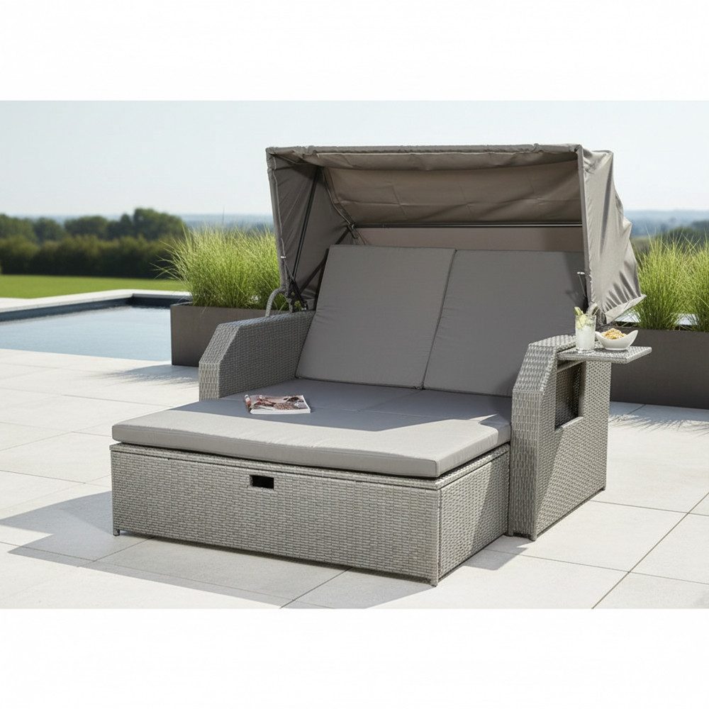 Mucola Strandkorb Strandkorb Sonnenliege Sonnenbett mit Dach aus Polyrattan Relaxliege, BxTxH: 145,00x143,00x130,00 cm, (Stück), Sonnenschutzdach