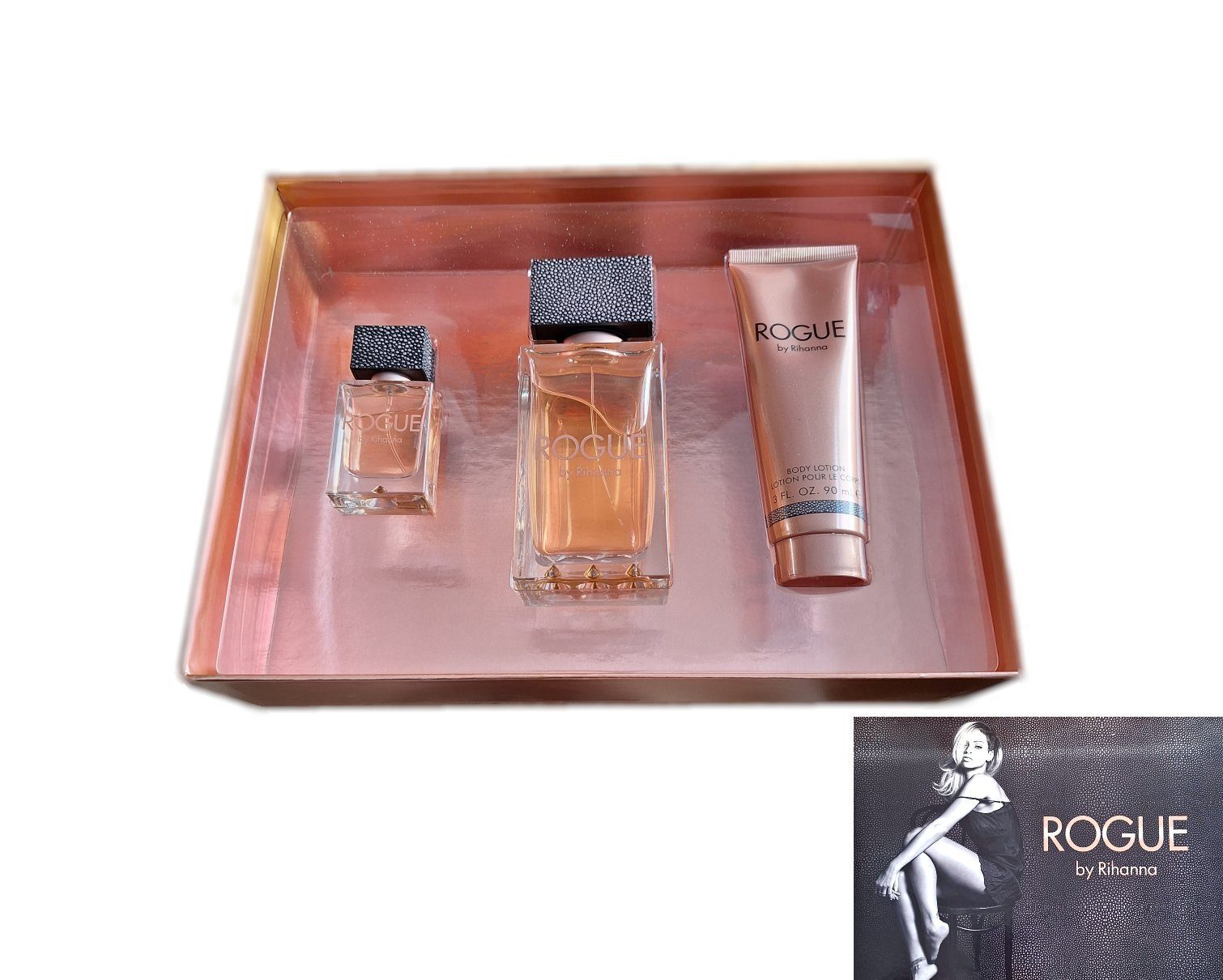 Rihanna Eau de Parfum Rihanna Rogue Geschenkset 125 ml EdP Spray, 90 ml BL, 15 ml EdP Spray, 3-tlg.