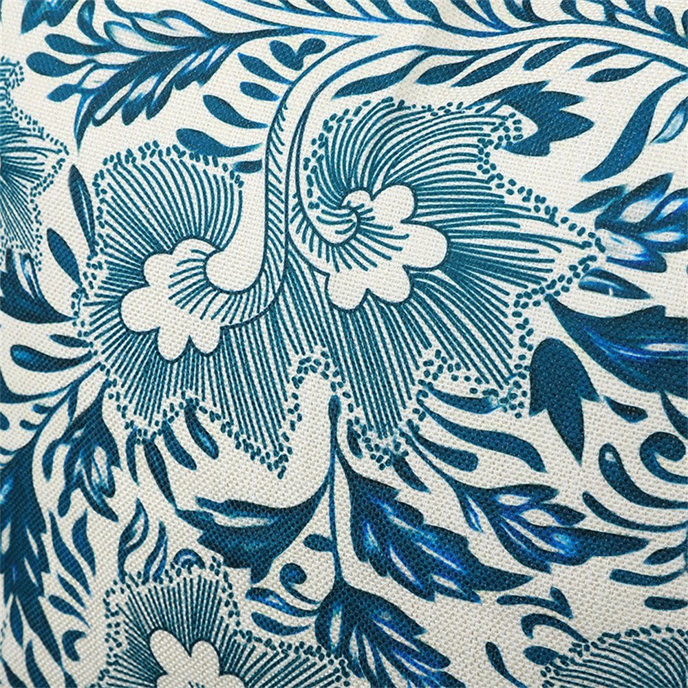 Kissenbezug Leinen bedruckte Sofakissenabdeckung, Kissenabdeckung, Blau-D dekorative 45cm×45cm Rouemi