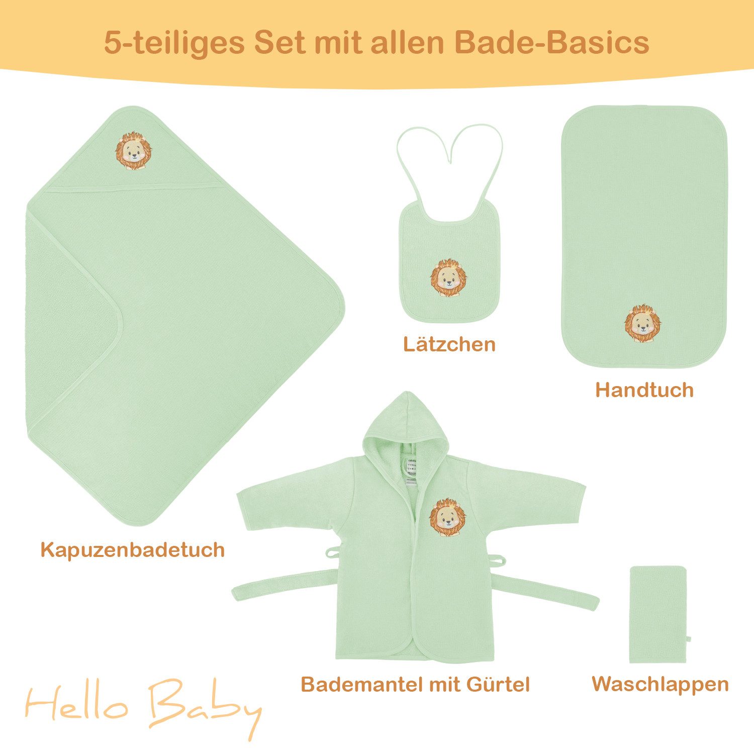 celodoro Babybademantel Baby Bade Geschenk Set 5-teilig, Baumwolle – Bild 2 von 5