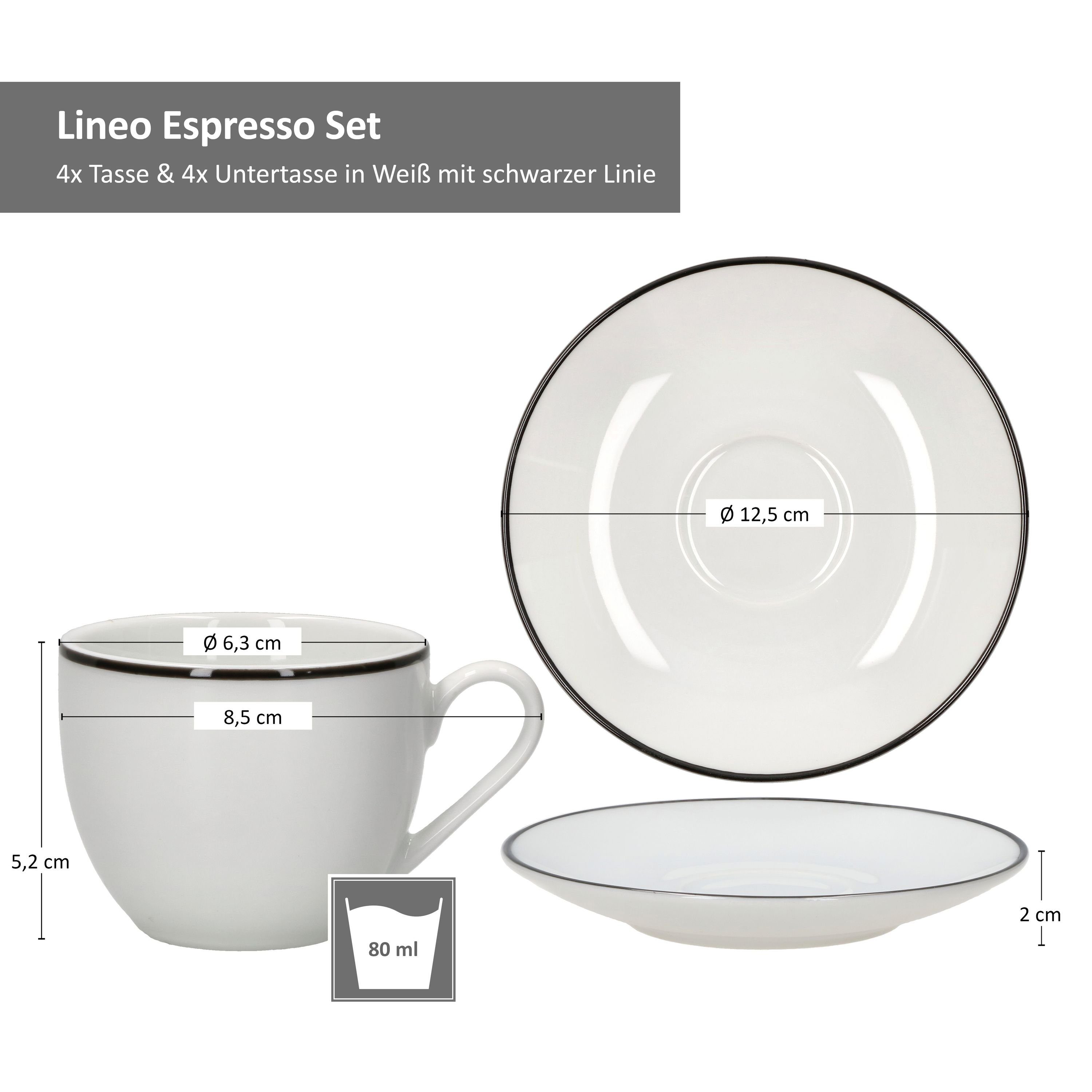 Lineo - 404951 Espressotasse 404968 MamboCat mit 4er + Tasse Set Untertasse