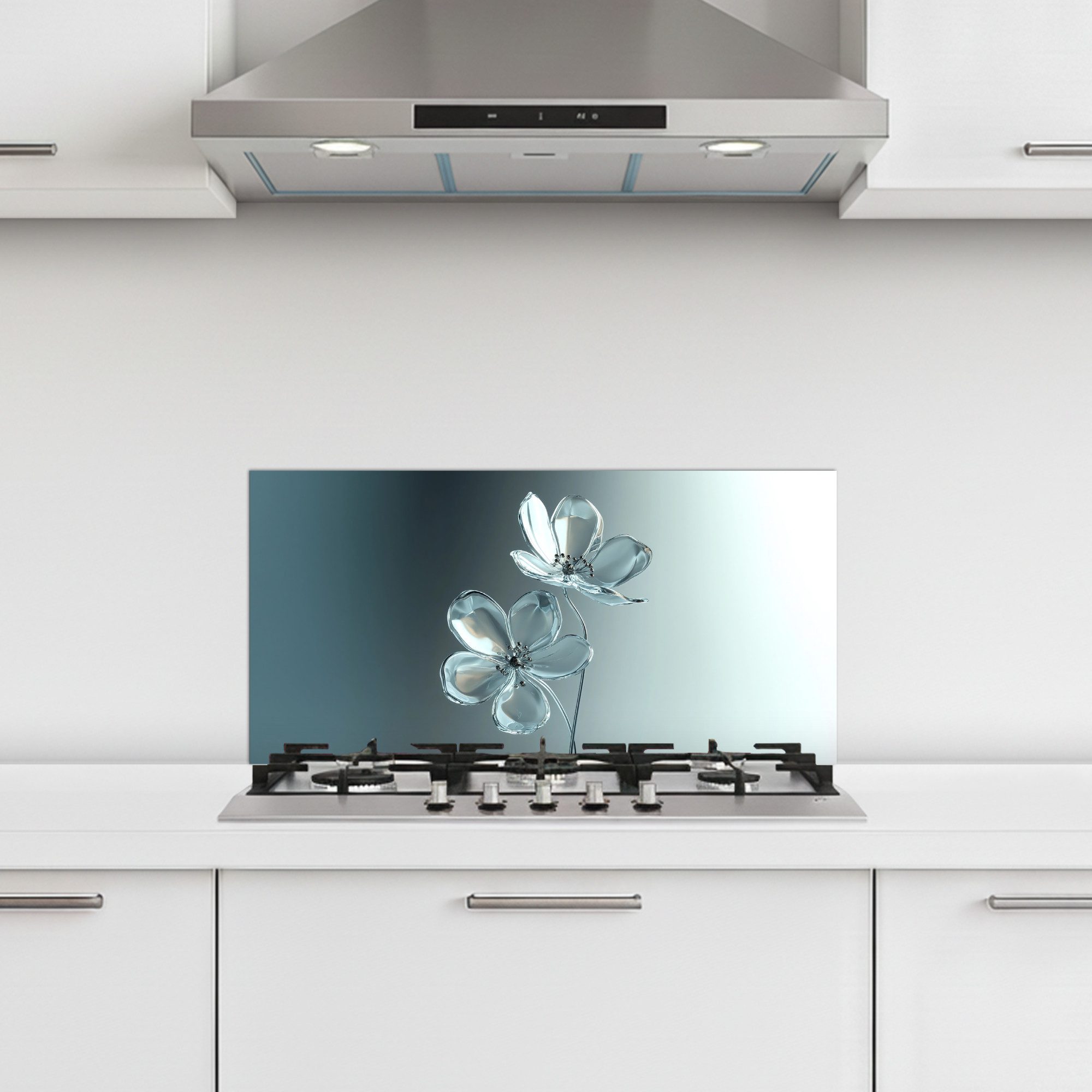 KitchenYeah Küchenrückwand selbstklebend (keine Folie) Kristall - Blumen - Grau, (1-tlg), Küchenrückwand, Spritzschutz, Kitchen, 60x30 cm