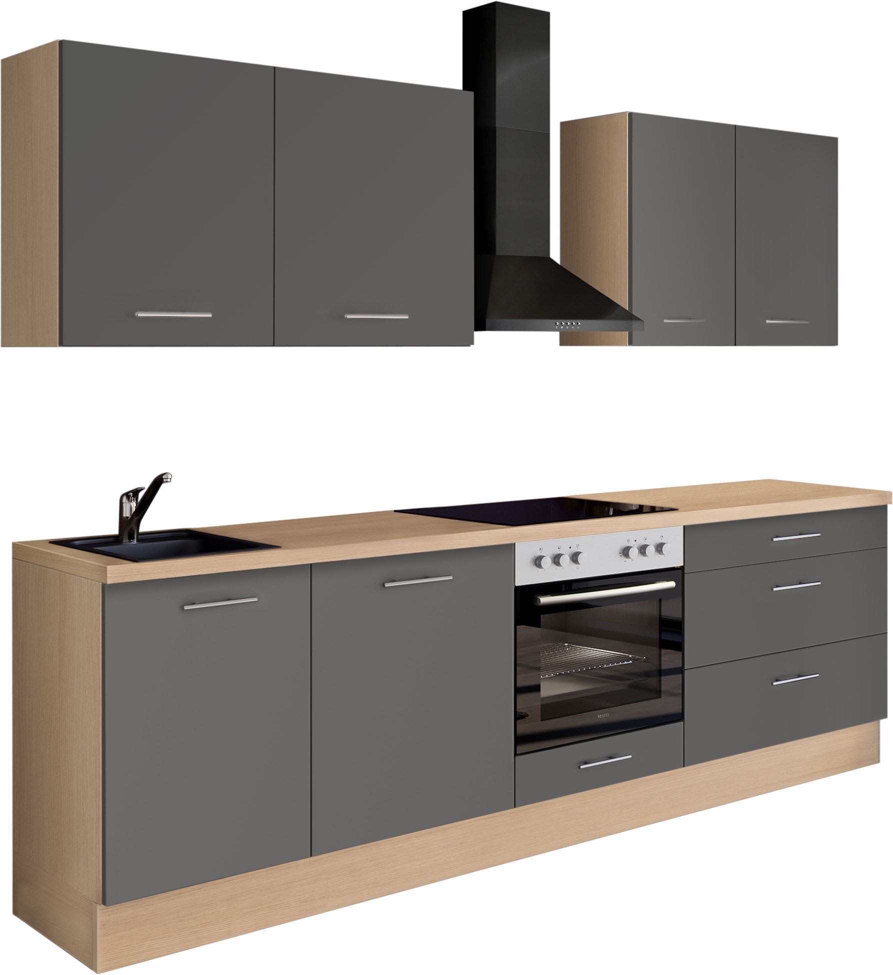 IMPULS KÜCHEN Küchenzeile "Kopenhagen", Ausrichtung wählbar, Schubkästen mit Soft-Close, (Set), vormontiert, wahlweise mit E-Geräten, Breite 260 cm