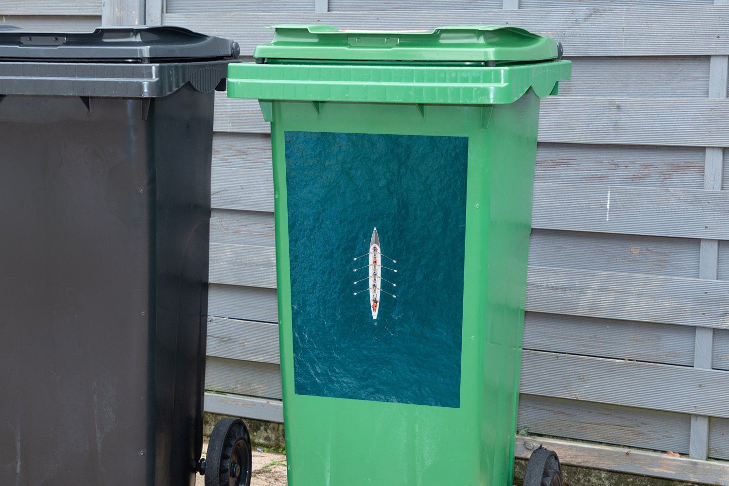 Container, St), Mülltonne, aus (1 Ruderboot Abfalbehälter Wandsticker Sticker, der MuchoWow Vogelperspektive Mülleimer-aufkleber,