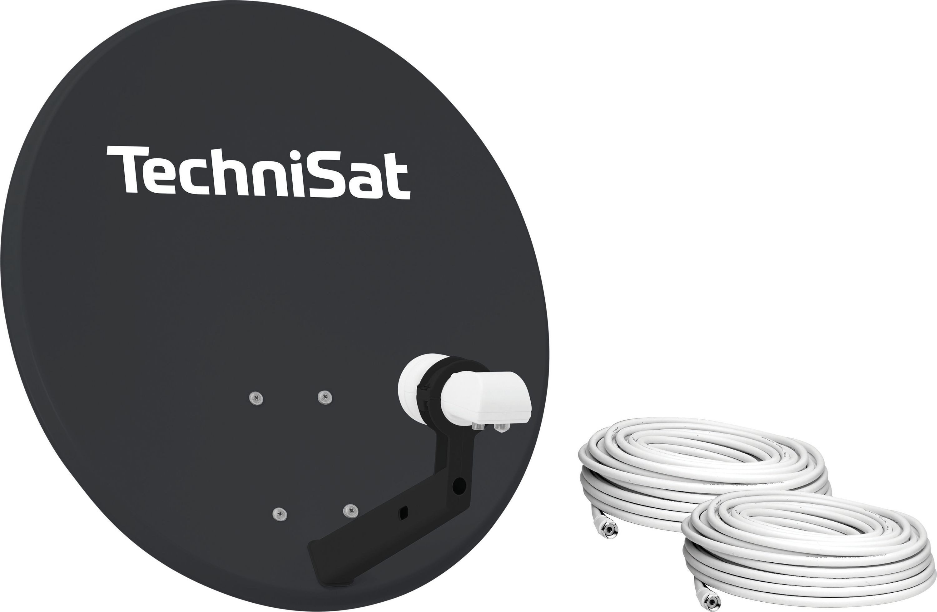 TechniSat TECHNITENNE 60, inkl. Twin-LNB, 2x10m Kabel Sat-Spiegel (60 cm, Stahl, Twin-LNB für 2 Teilnehmer, inkl. Masthalterung und 2x 10 m Kabel)