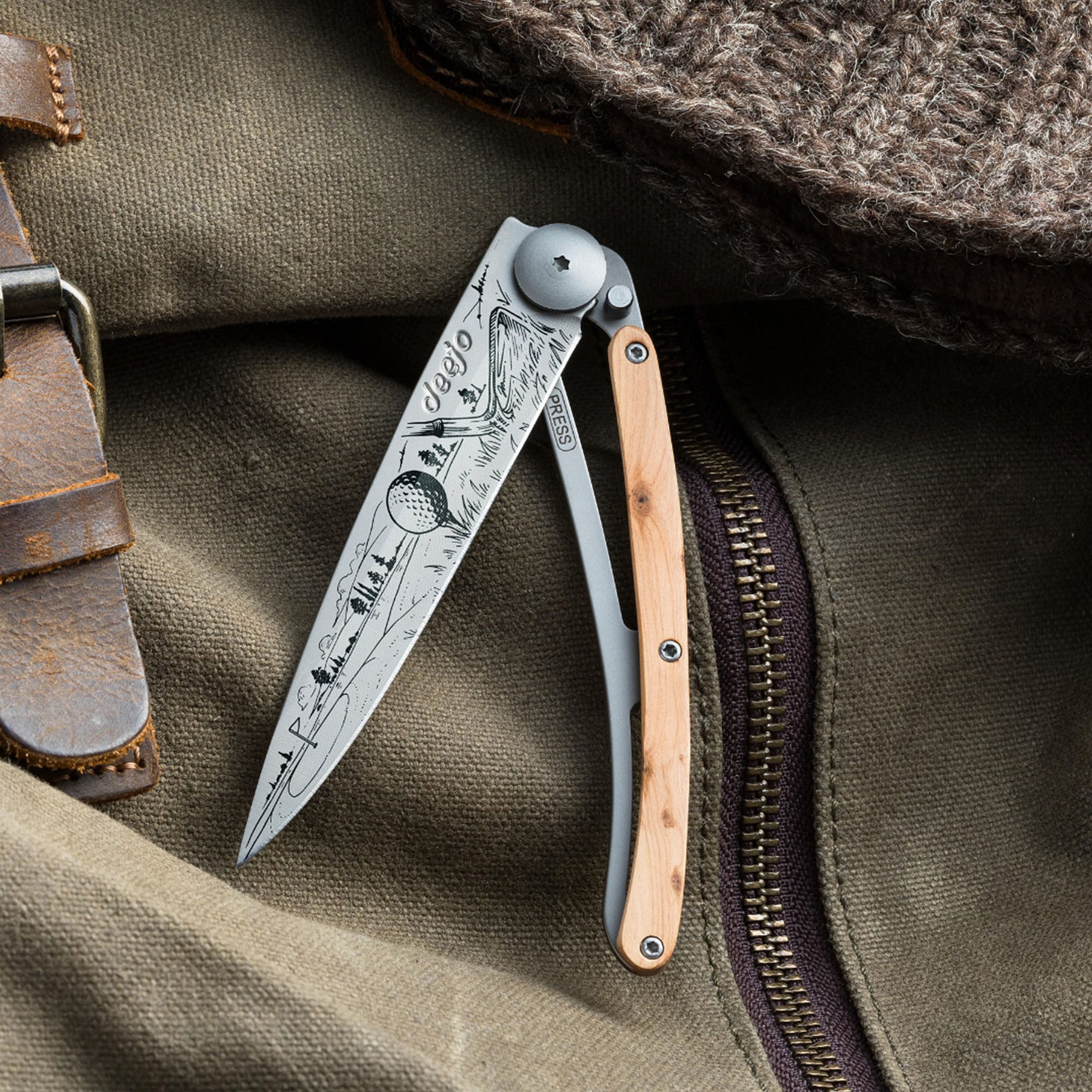 Deejo Taschenmesser ? ultraleichtes Klappmesser 37g ? Edelstahl ? Messer mit Wacholderholz