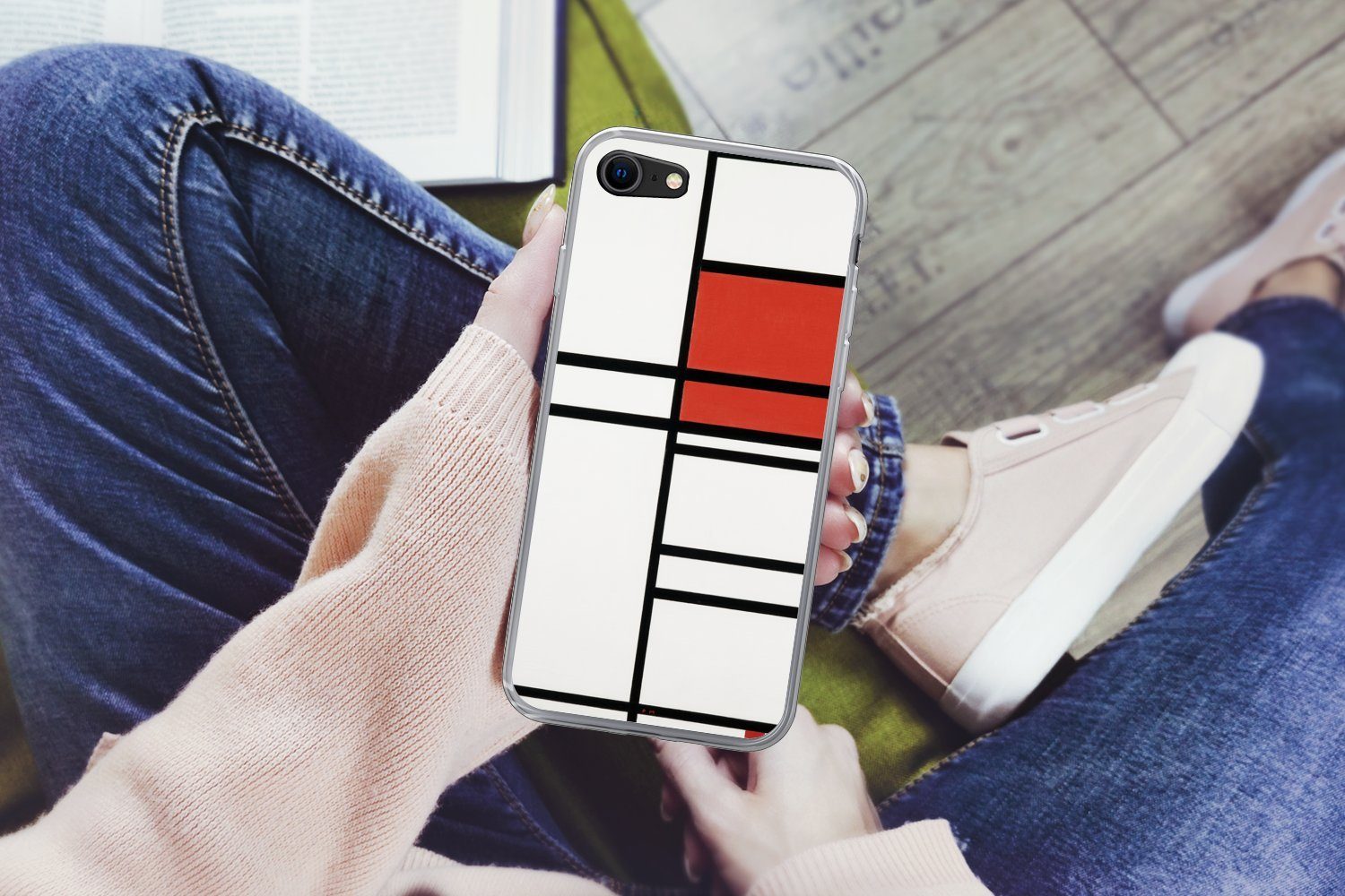 MuchoWow Handyhülle für Apple iPhone 8 Komposition mit Rot und Weiß - Piet Mondrian, Smartphone-Bumper, Print, Handy Schutzhülle Dünn