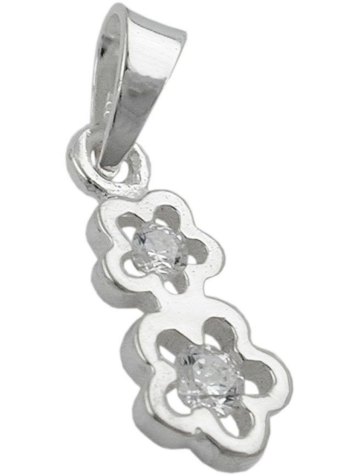 Kettenanhänger Anhänger 12x5mm 2 Blüten mit Zirkonia Silber 925