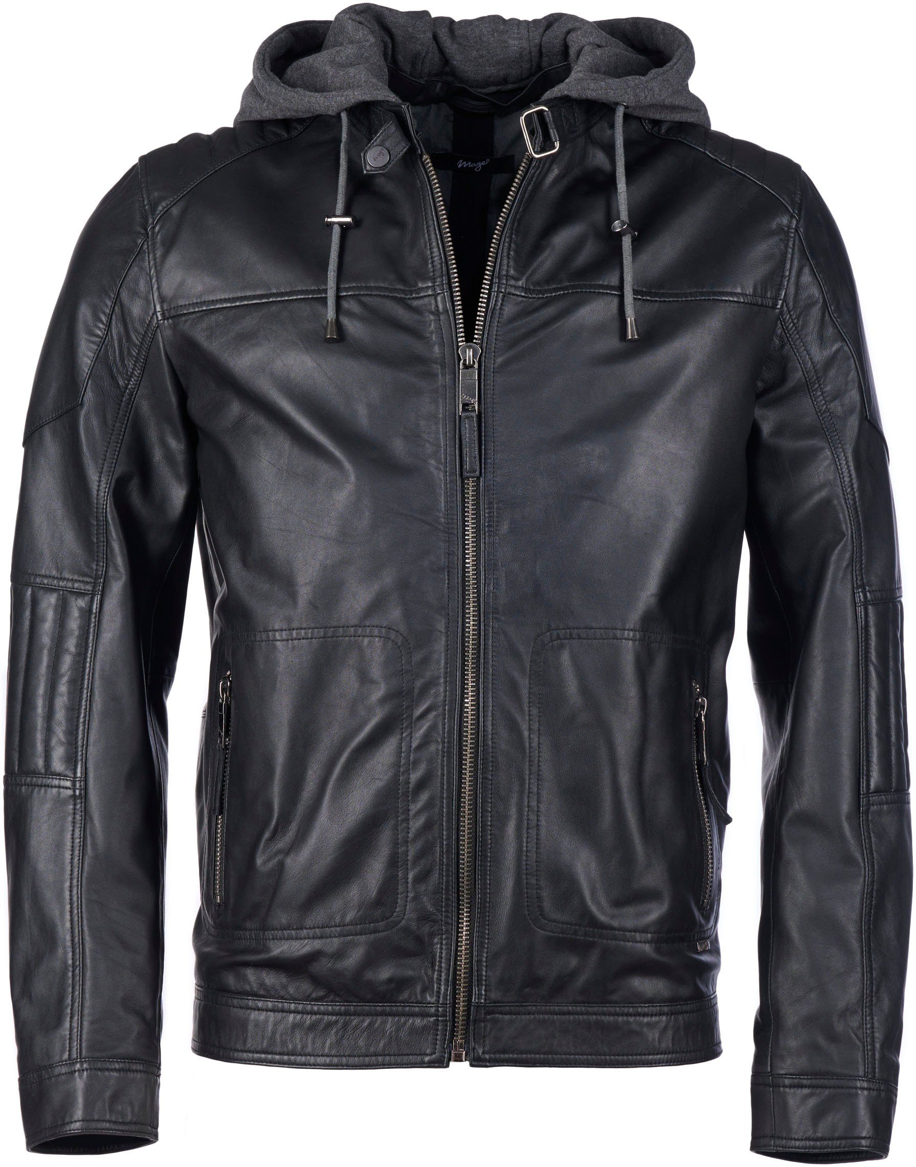 Lederjacke Maze Kapuze Lederjacke black abnehmbarer mit