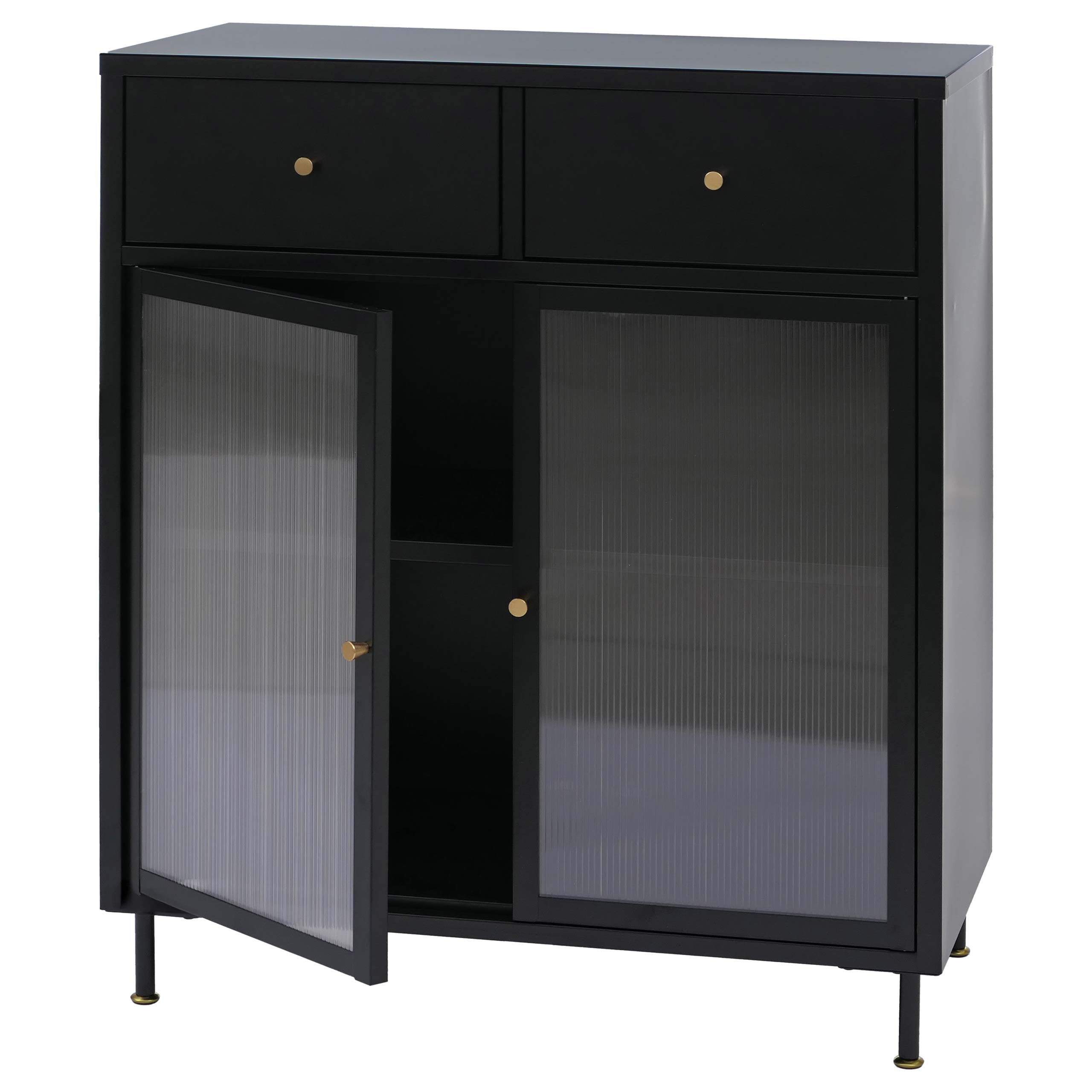 MCW Kommode MCW-O87-K, Halbtransparente Schilfglastüren für modernen Optik