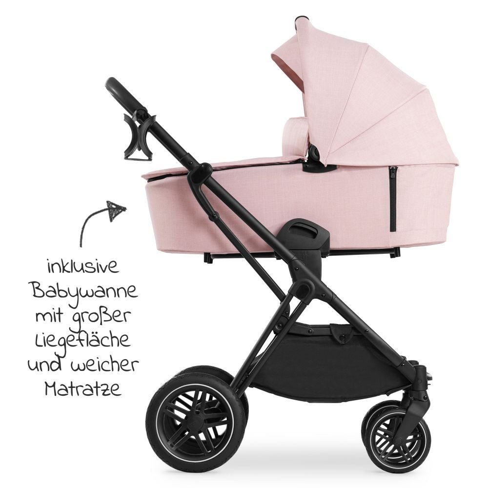 Hauck Kombi-Kinderwagen Black Melange Regenschutz mit Babywanne, X (7-tlg), Sportsitz und Set Rose, Duoset Buggy Kinderwagen 2in1 - Vision