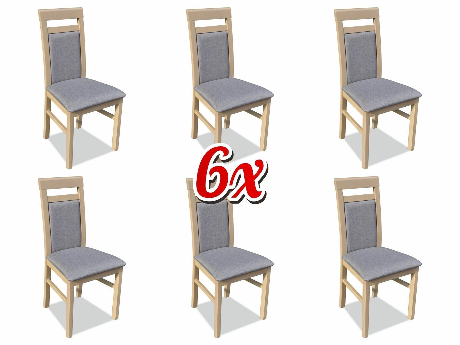 Sessel Stühle Gruppe Esszimmer Holz Stuhl JVmoebel Lehn Polster Garnitur Textil Stuhl, 6x Set