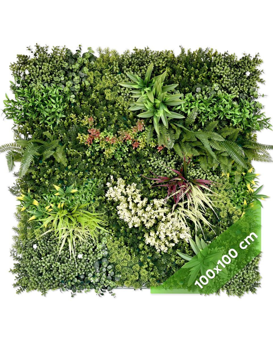 Kunstpflanze Künstliche Pflanzenwand Indoor & Outdoor, Blumenwand, Green Wall Sommerwiese, JELLE & JACOB, Höhe 100 cm, pflegeleicht & langlebig für Wohlfühl-Atmosphäre