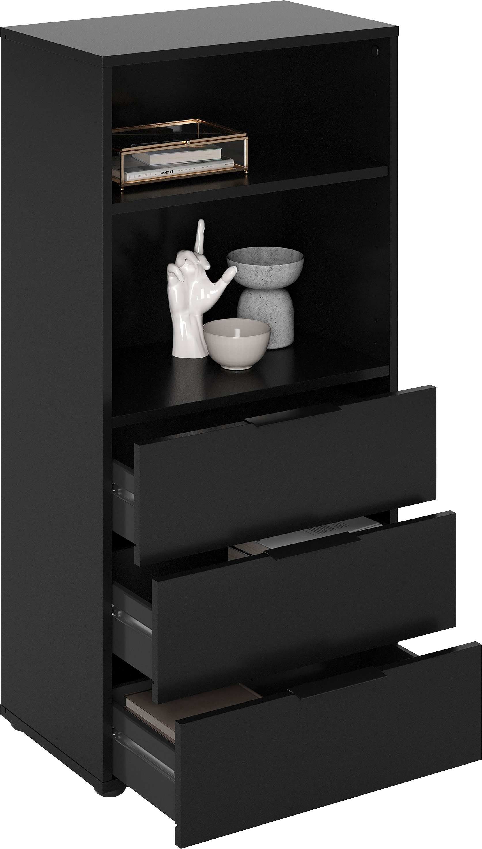 FMD Kommode Dark, mit 3 Schubladen, verstellbare Einlegeböden, Breite ca. 50 cm