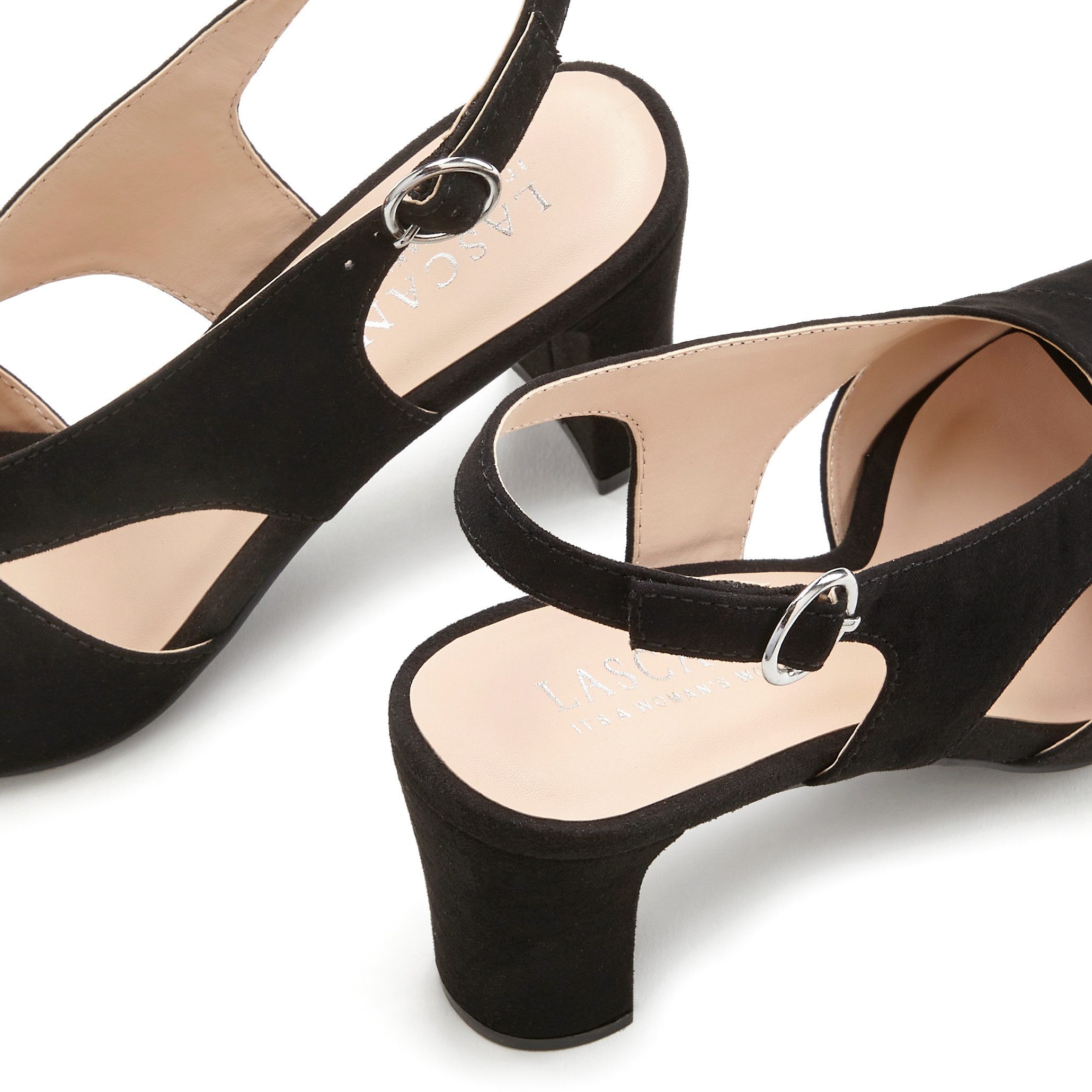 LASCANA Sandale, Sommerschuh, Sandalette mit Blockabsatz und raffiniertem Ausschnitt VEGAN