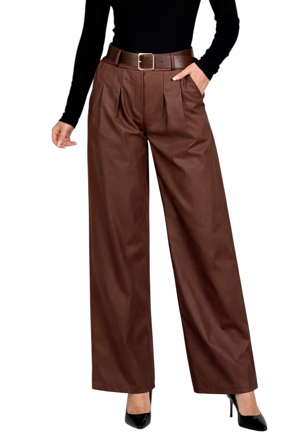 Mississhop Lederimitathose Damen Hose aus Kunstleder mit Gürtel M.403 Gr.36-38