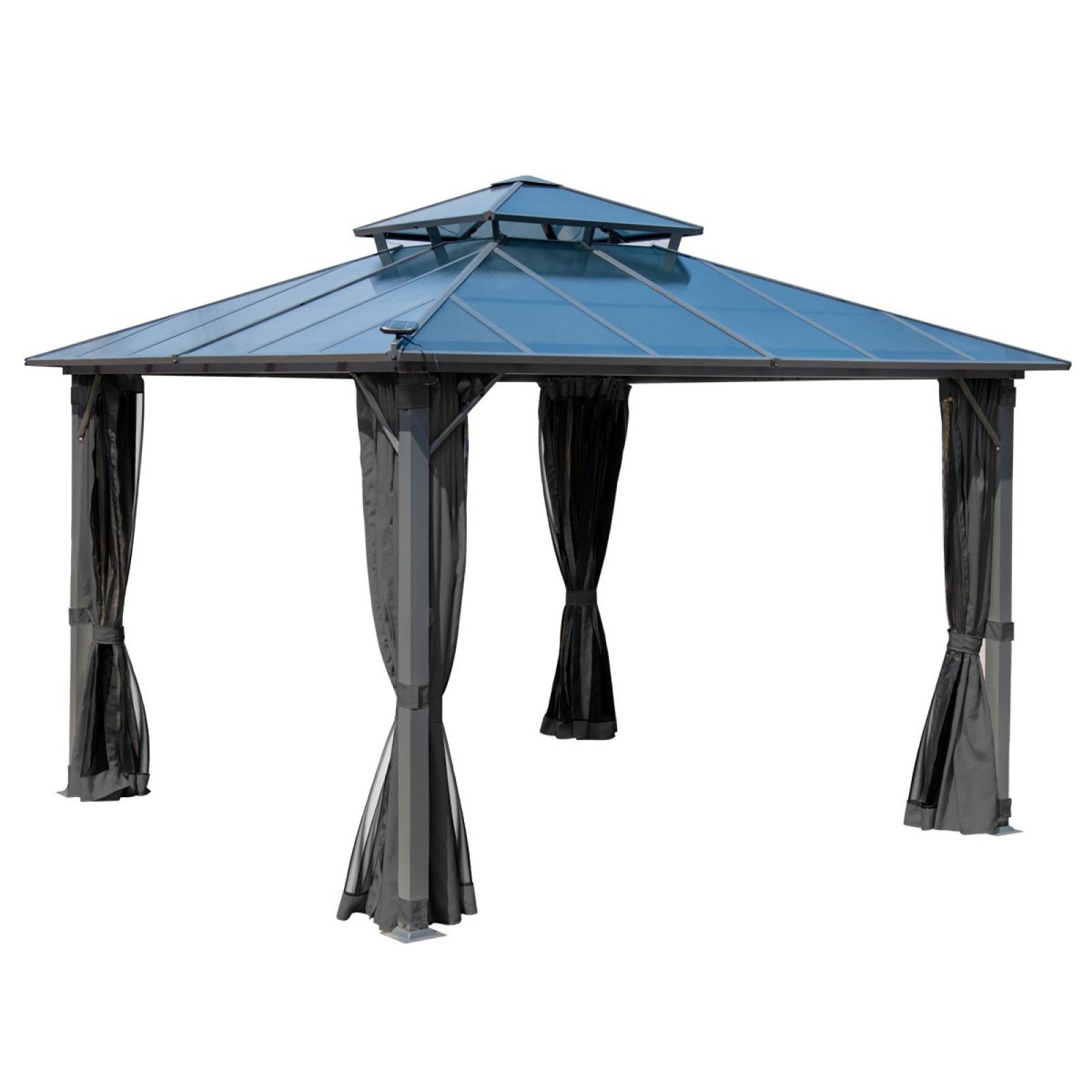 BRAST Pavillon Aluminium Pagode 3,5x3,5m viele Modelle, wahlweise LEDs, inkl. Moskitonetz, festes Dach, wasserdicht, stabil, UV-Schutz
