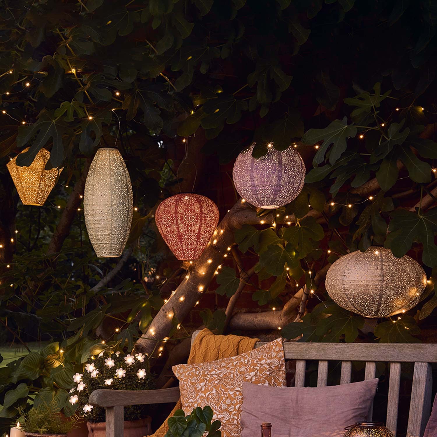 Lights4fun LED Laterne 5er Set Tyvek Solar Lampions bunt