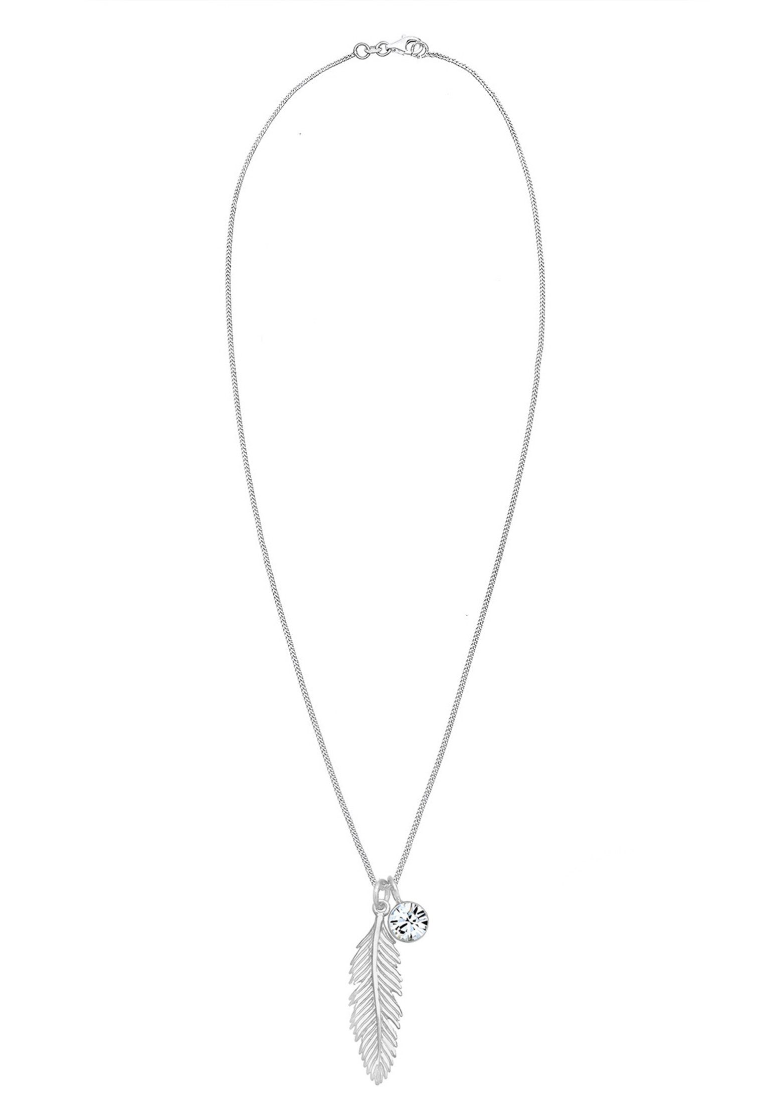 Elli Kette mit Anhänger Feder Boho Schmuck Geschenk mit Kristallen von Swarovski®925 Silber, Boho