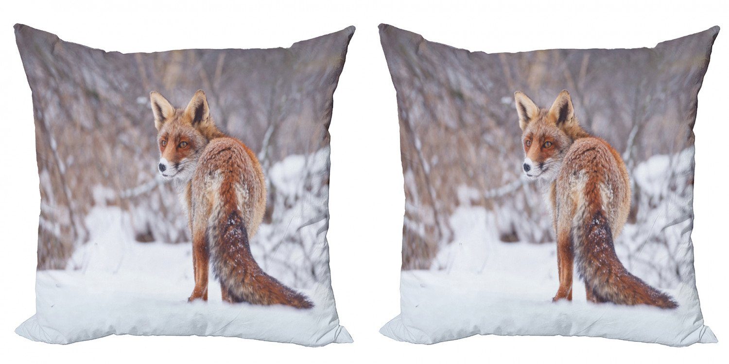Land Accent (2 Doppelseitiger Snowy Fuchs Kissenbezüge Abakuhaus Modern Pelztier Stück), Digitaldruck,