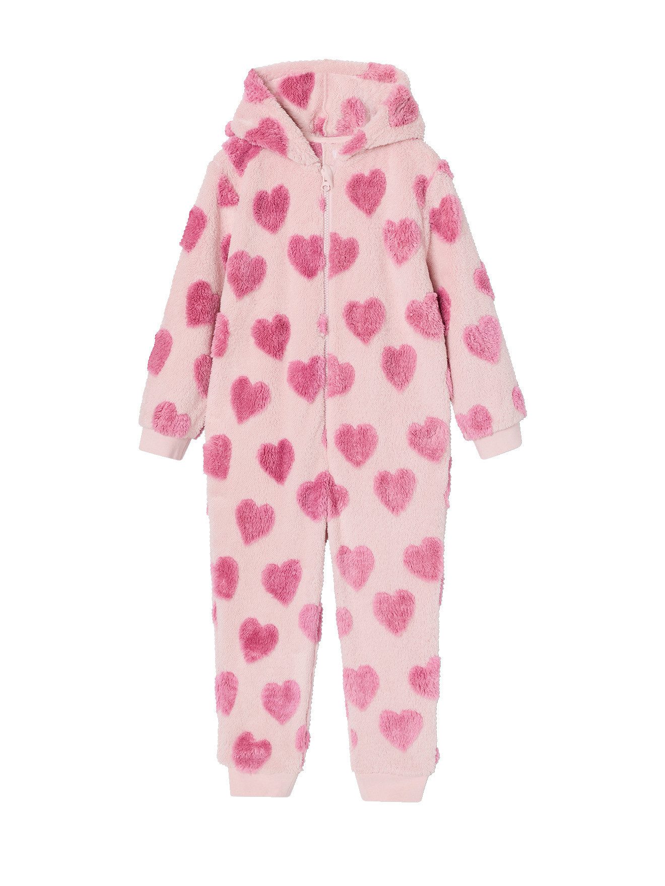 vertbaudet Schlafanzug Kinder Plüschoverall mit Herzen, Onesie