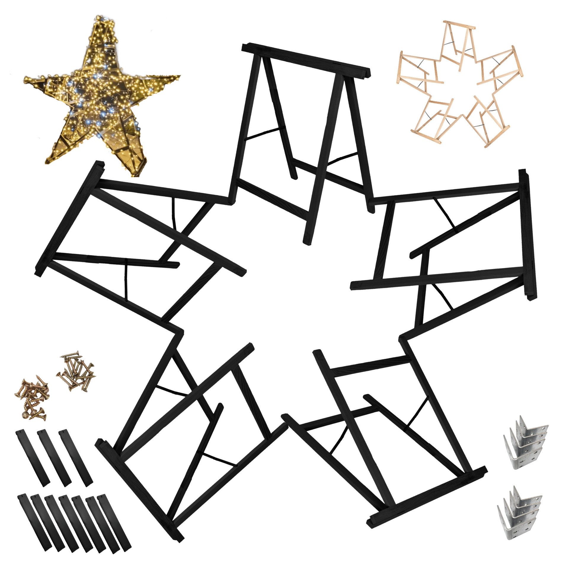Modo24 Sägebock Holzbock, Klappbock Arbeitsbock, 5er-Set inklusive Montageteile, (Weihnachtsstern SET, 5-St), DIY Stern, Tapezierbock Montagebock Unterstellbock, 180x180x73 cm