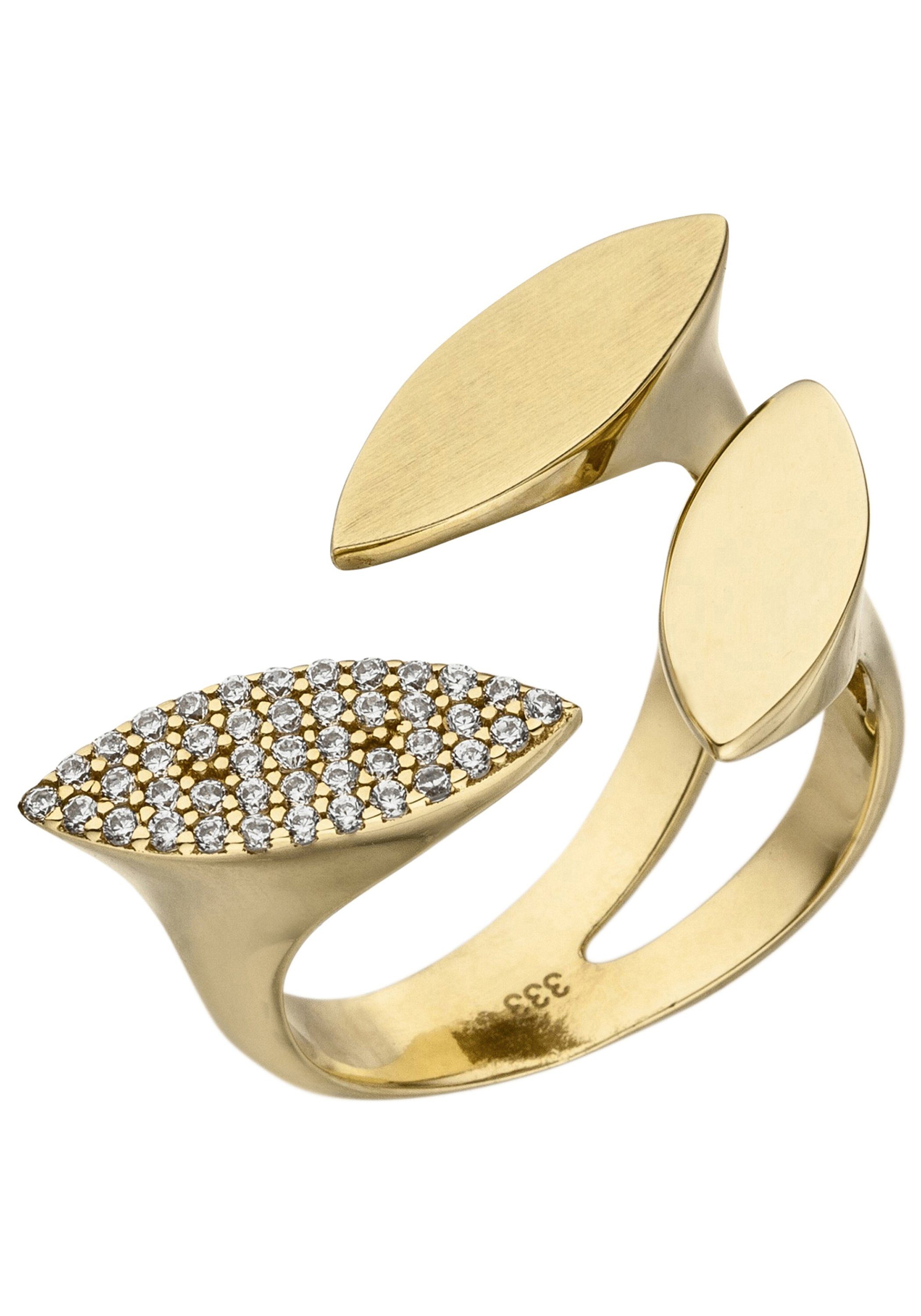 JOBO Goldring Offener Ring Damenring Statement, 333 Gold mit 40 Zirkonia