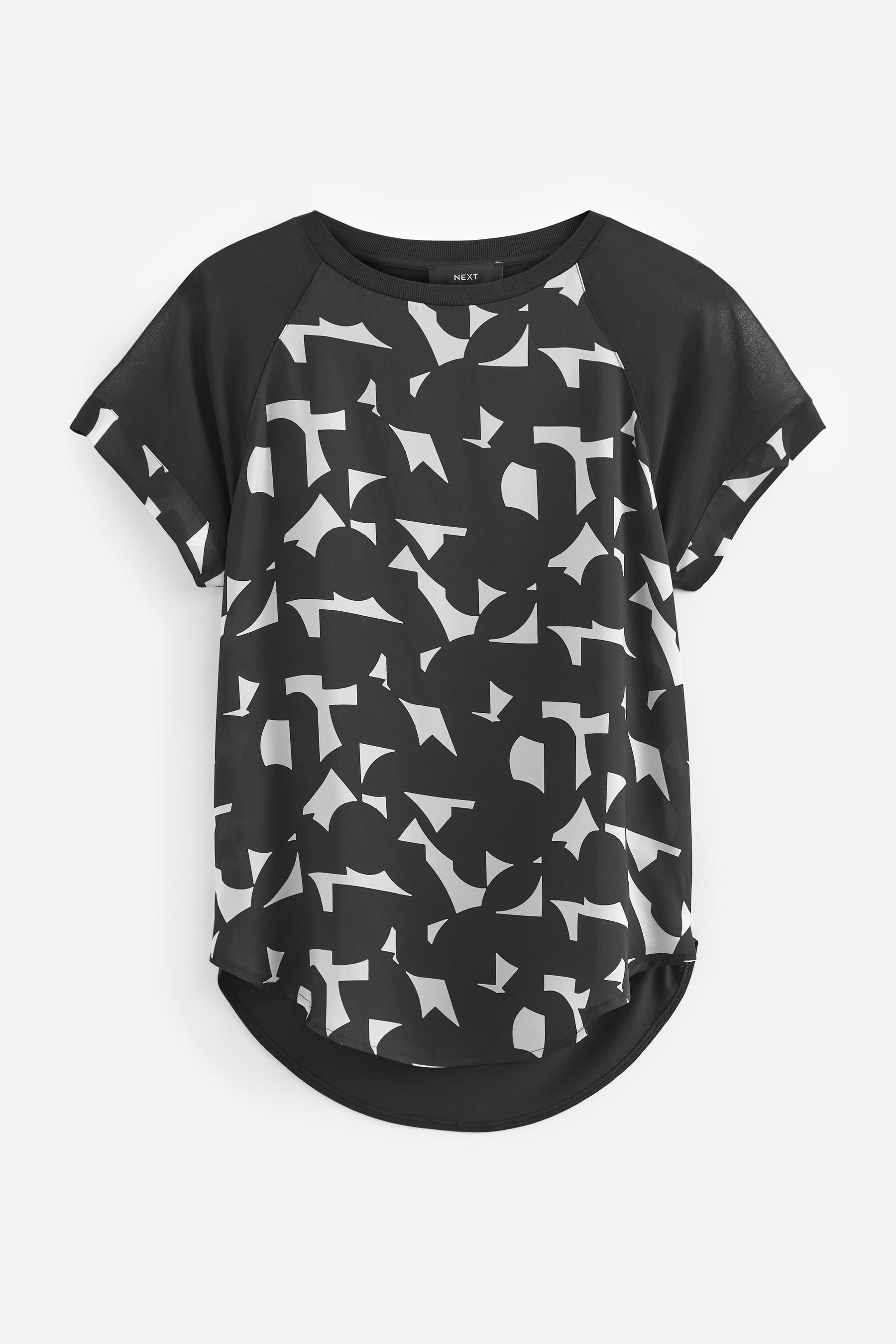 Next T-Shirt Kurzärmliges T-Shirt mit Raglanärmeln aus Webmix (1-tlg) Black and White Geo