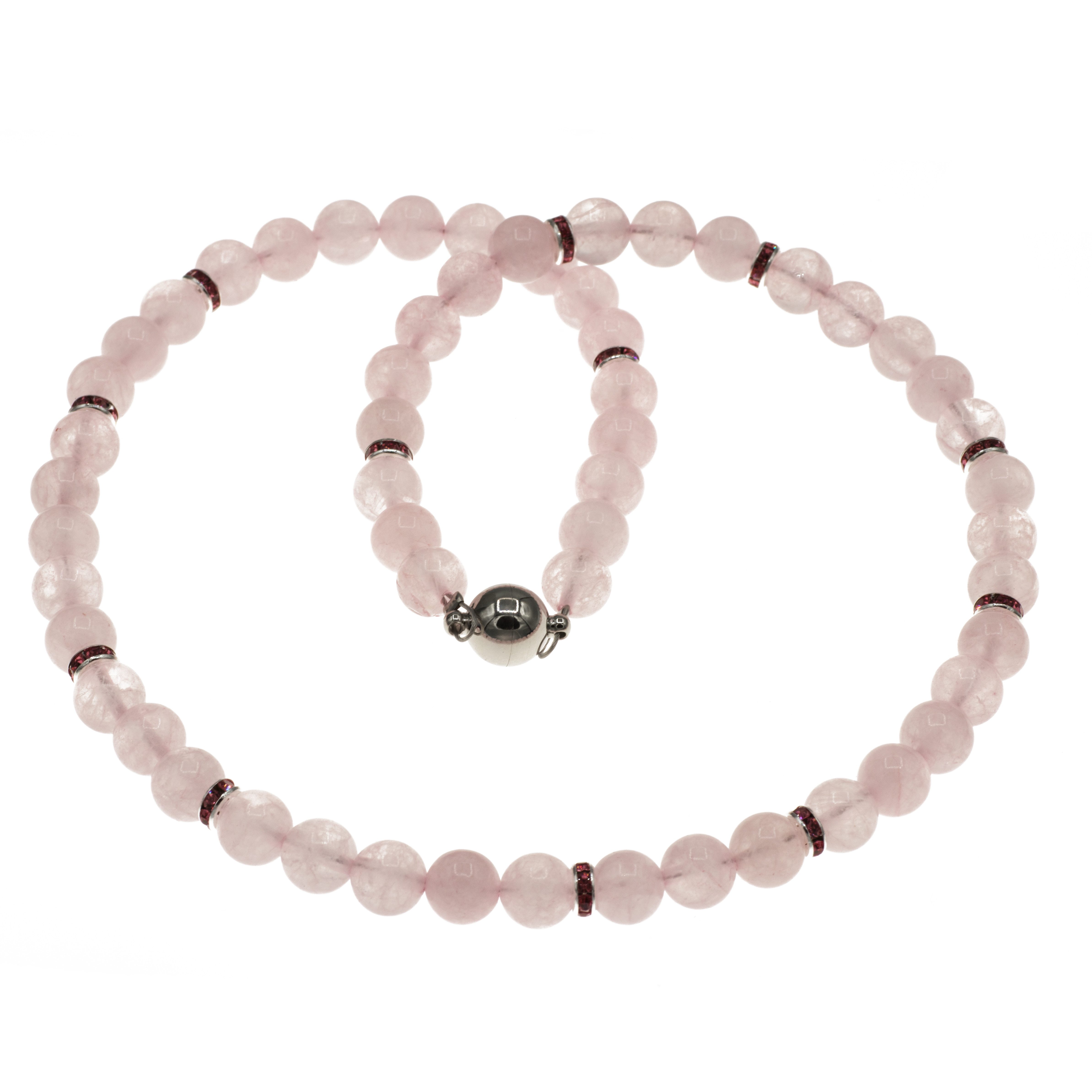 Bella Carina Kette ohne Anhänger Kette mit Rosenquarz Perlen und Strass Magnetverschluss