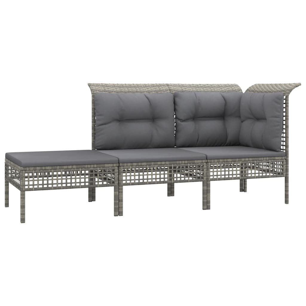 vidaXL Gartenlounge-Set 3-tlg. Garten-Lounge-Set mit Kissen Grau Poly Rattan, (1-tlg)