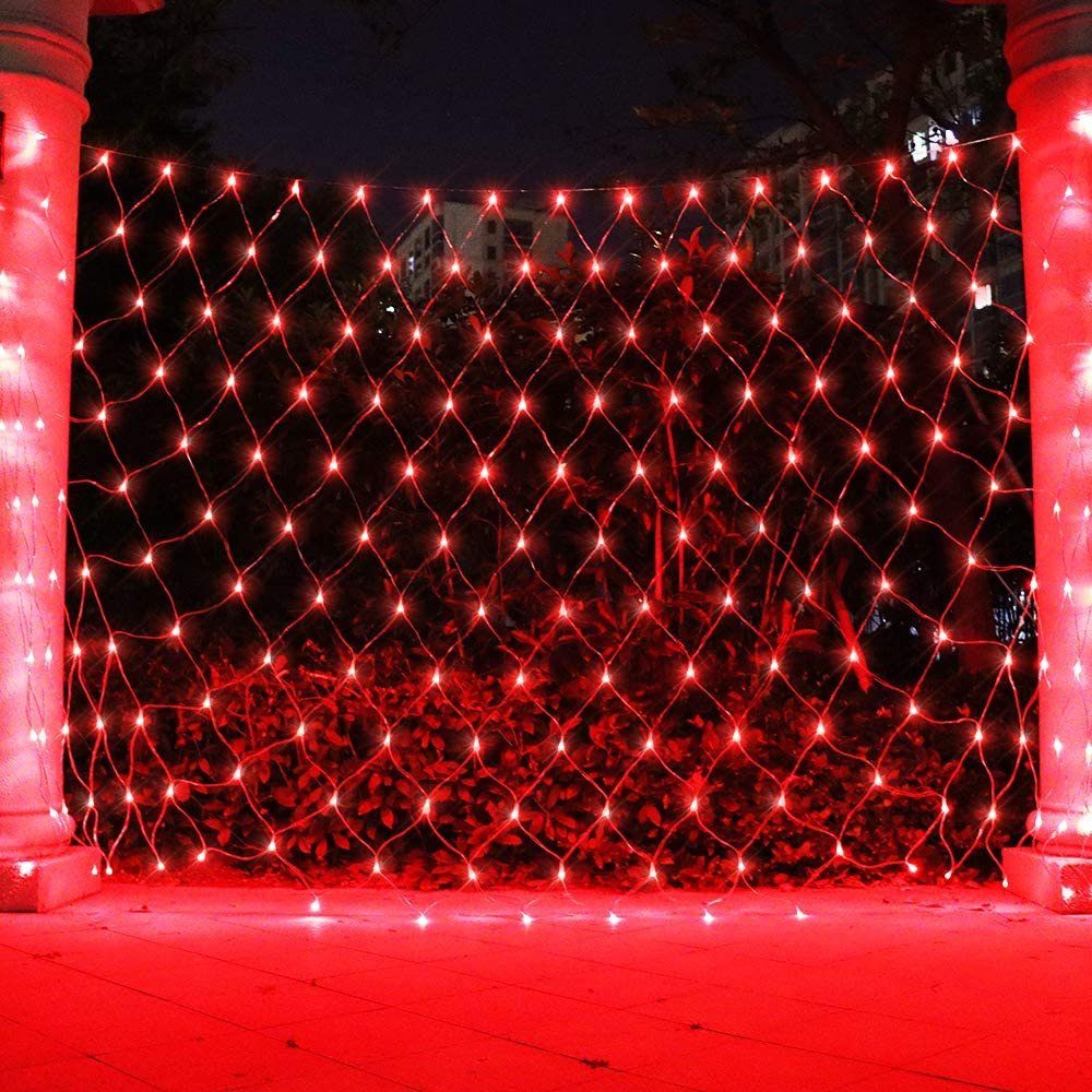 Lichternetz,Lichterkette Fernbedienung Timer, mit mit LED-Lichternetz Zimmer Modi Stecker MUPOO für Lichtketten Netz Lichtervorhang Deko 200-flammig, 8 LED Rot Weihnachten