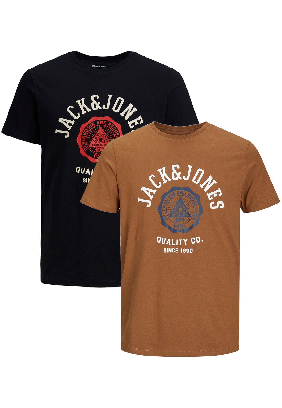 Jack & Jones T-Shirt 2-er Stück Pack Logo T-Shirts Rundhals Shirt JJELOGO (2-tlg) 4342 in Schwarz-Orange