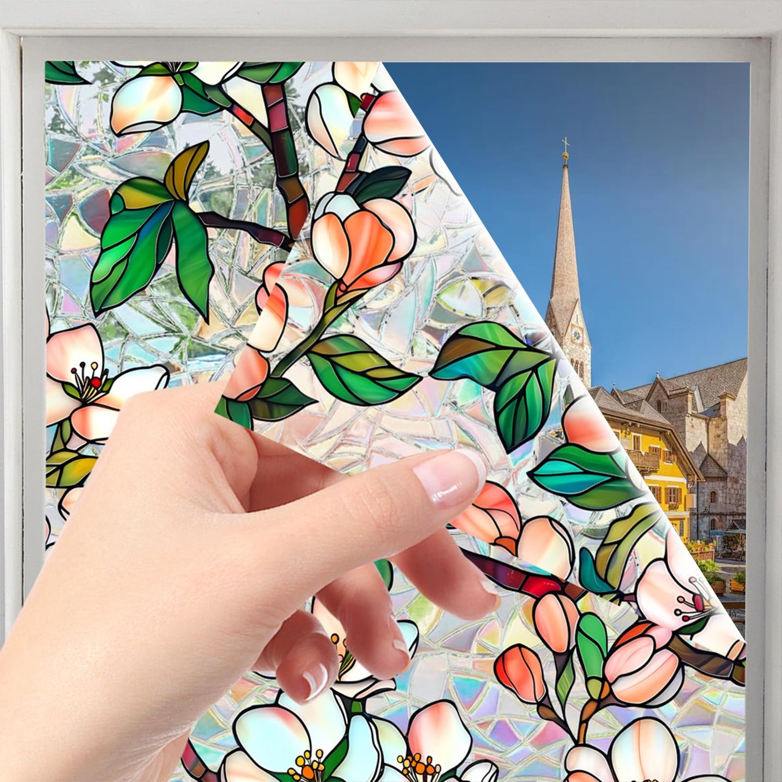 Coonoor Fensterfolie Regenbogen-Sichtschutzfolie für Fenster, dekorativer Fensteraufkleber, 3D-statische Buntglas-Hafttönung