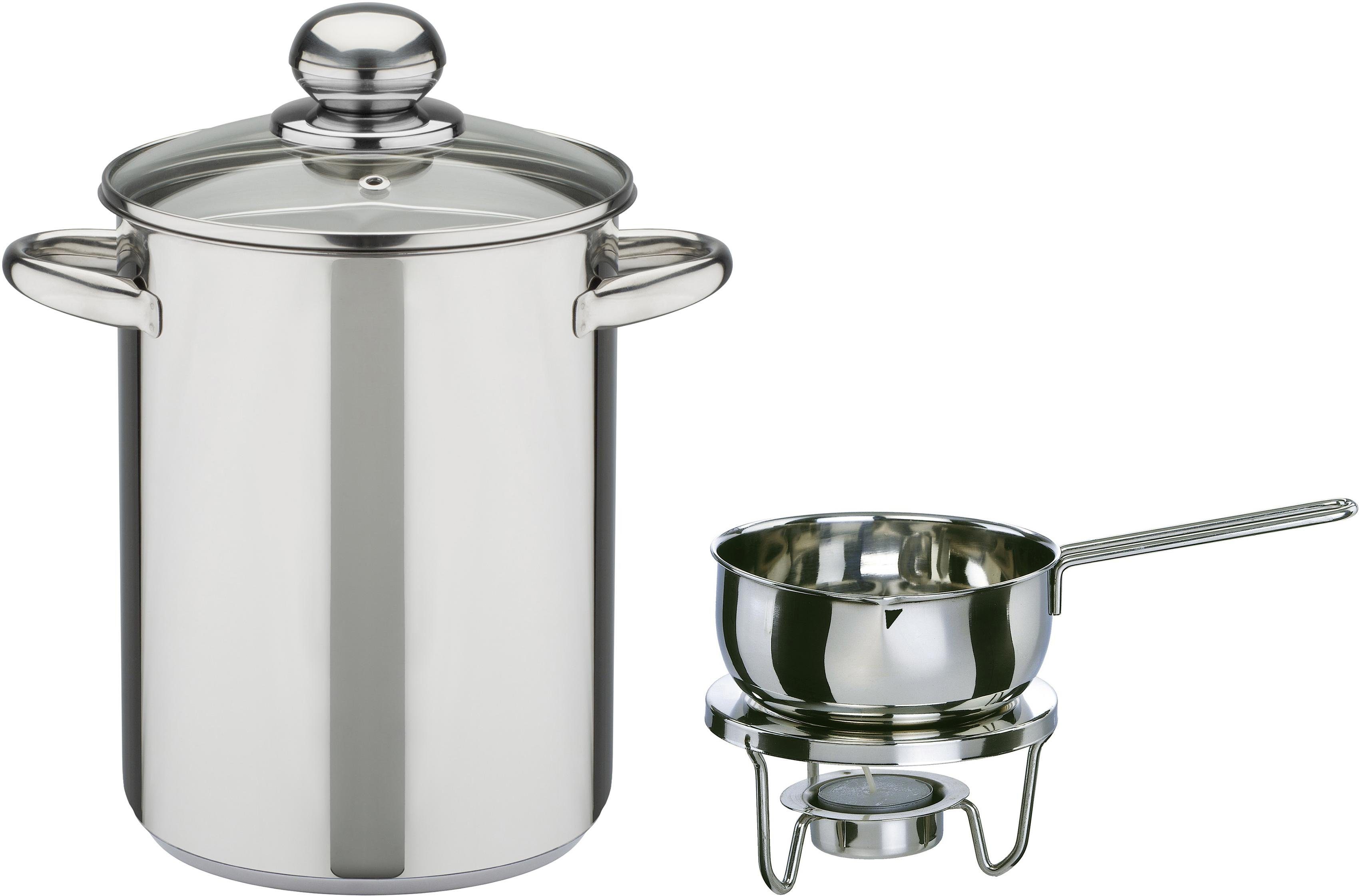 GSW Spargeltopf, Edelstahl (Set, 4-tlg), inkl. Saucenwärmer, Stövchen, Teelicht, Induktion