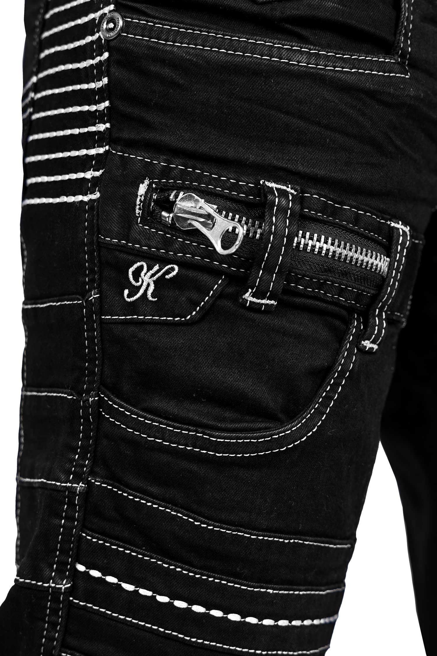 Kosmo Lupo 5-Pocket-Jeans Herren Regular Fit Hose Mid Waist KM020-1 (1-tlg) mit aufgesetzten Applikationen