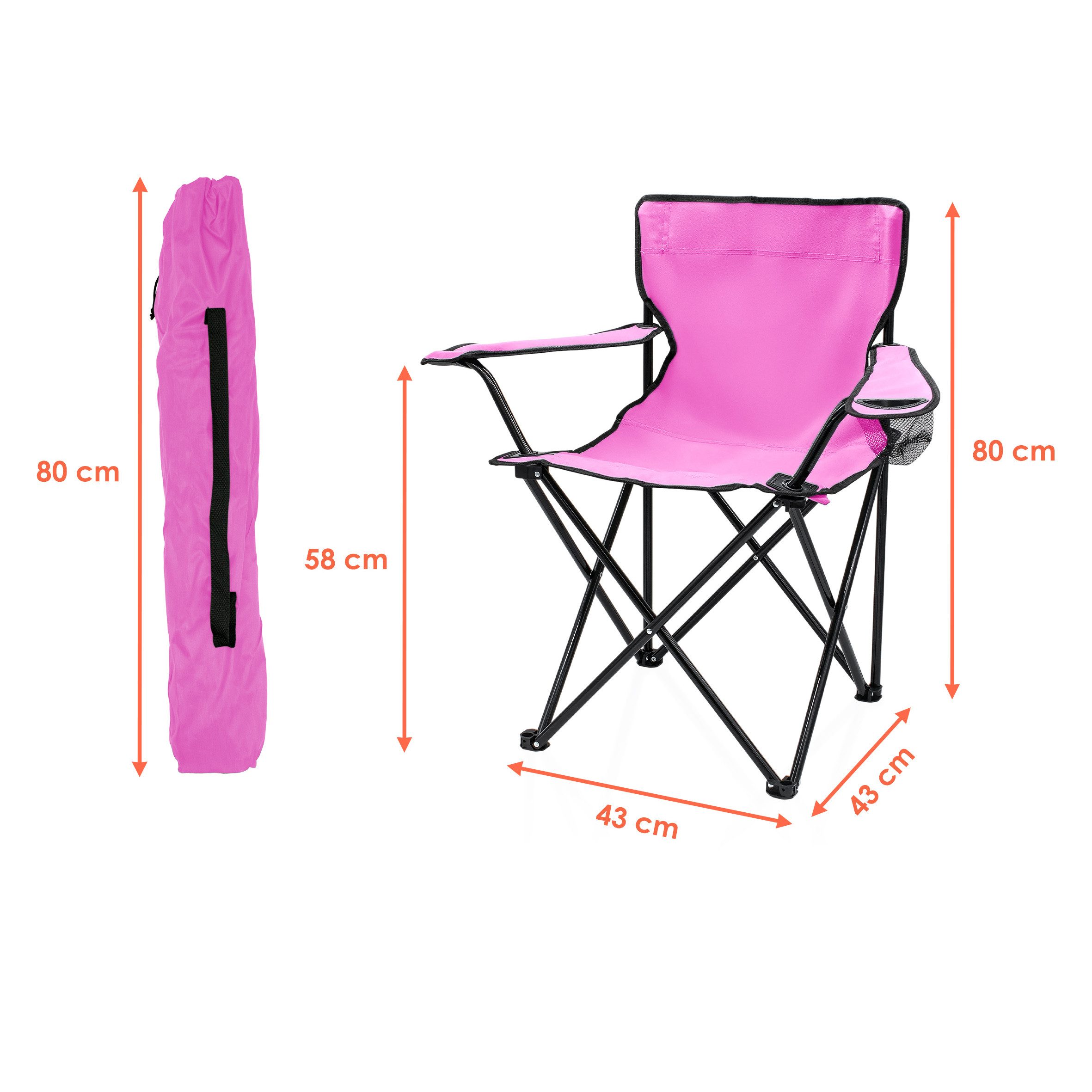 Spetebo Campingstuhl Campingstuhl mit Getränkehalter - pink (Stück, 1 St), Camping Strand und Garten Klappstuhl mit Tragetasche