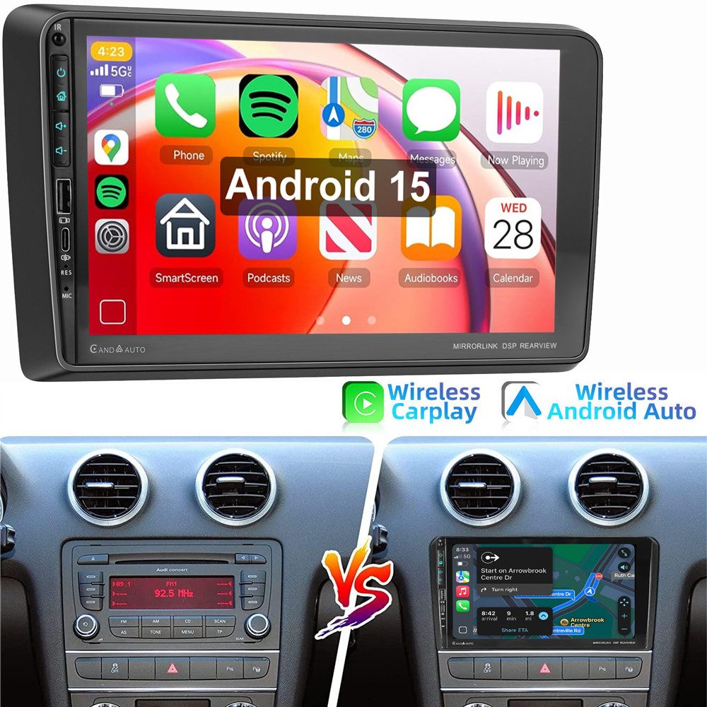 ESSGOO 9" Für Audi A3 S3 RS3 8P 8V Android 15 Carplay Autoradio (RDS, Digitalradio (DAB), FM)