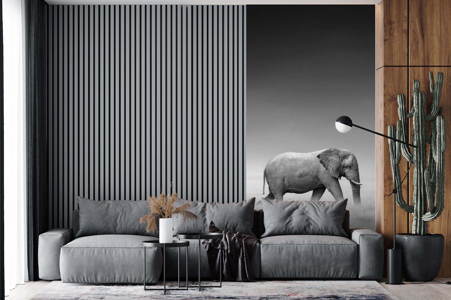 MuchoWow Fototapete Elefant - Tiere Zebra, Schlafzimmer - bedruckt, St), Landschaft Wohnzimmer - und Vliestapete Fototapete für Küche, Matt, Schwarz - (2 weiß