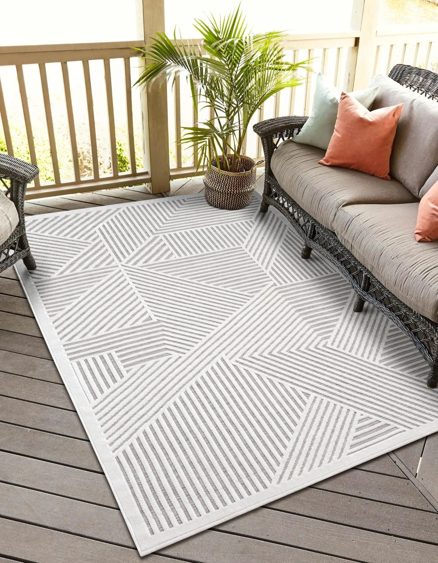 Wohnando Teppich MY-RUG Outdoor-Teppich "Audrey" 150x80 cm, grau, rechteckig, Höhe: 8 mm, mit schlichtem Hoch-Tief-Design