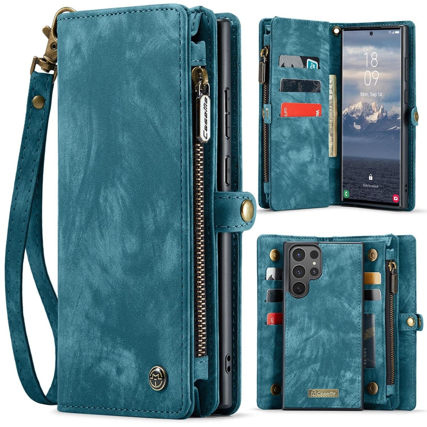 Wigento Handyhülle Für Samsung Galaxy S25 Ultra 5G Kunstleder Multifunktion Tasche Hülle, Kunst-Leder Schutz Tasche Smart Case Multifunktion