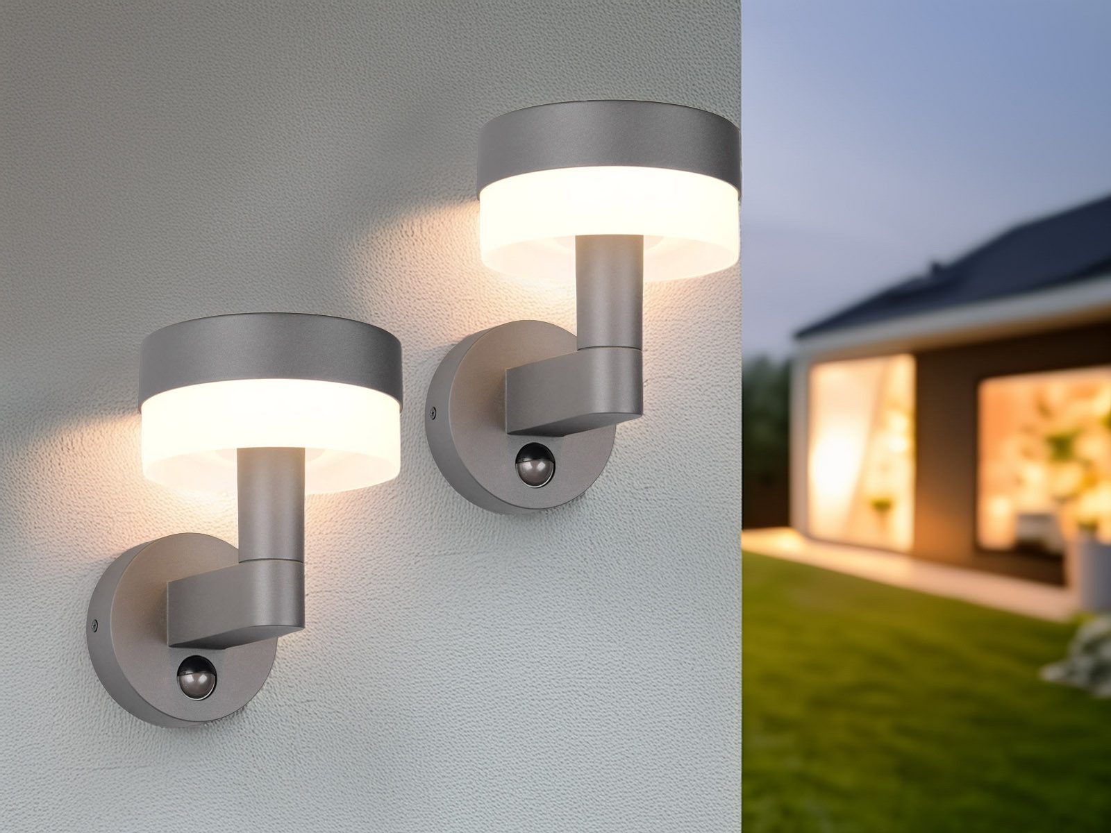 TRIO Leuchten LED Außen-Wandleuchte, mit Bewegungsmelder, LED fest integriert, warmweiß, 2er Set Hausbeleuchtung Außenlicht Aluminium Anthrazit, Höhe 22cm
