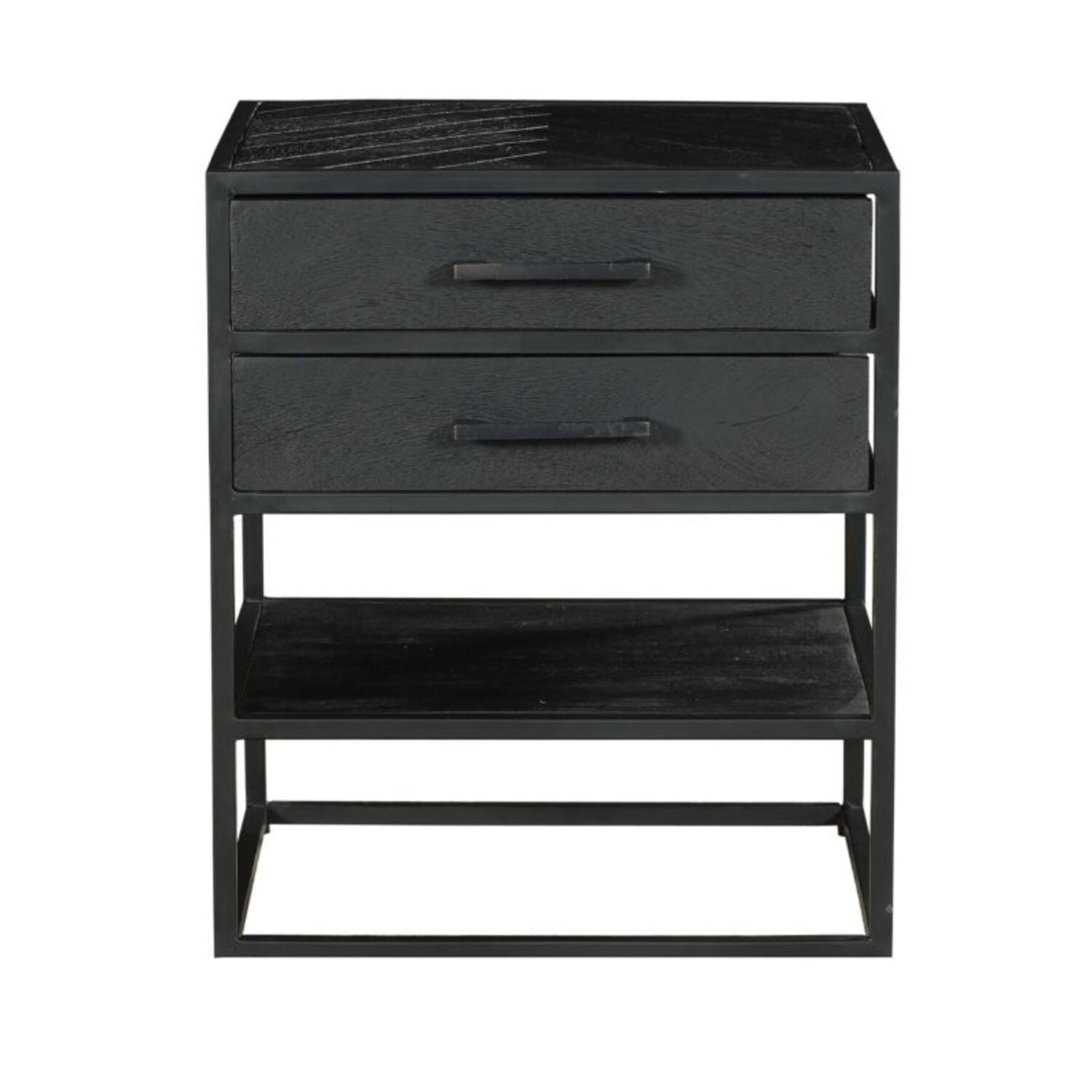 Villa Möbel Nachttisch Cosmopolitan (Packung, 1-St., 1 St. Nachttisch), Schwarzer Nachttisch Mangoholz/Metall Fischgrät 2 Schubladen 45x40x53