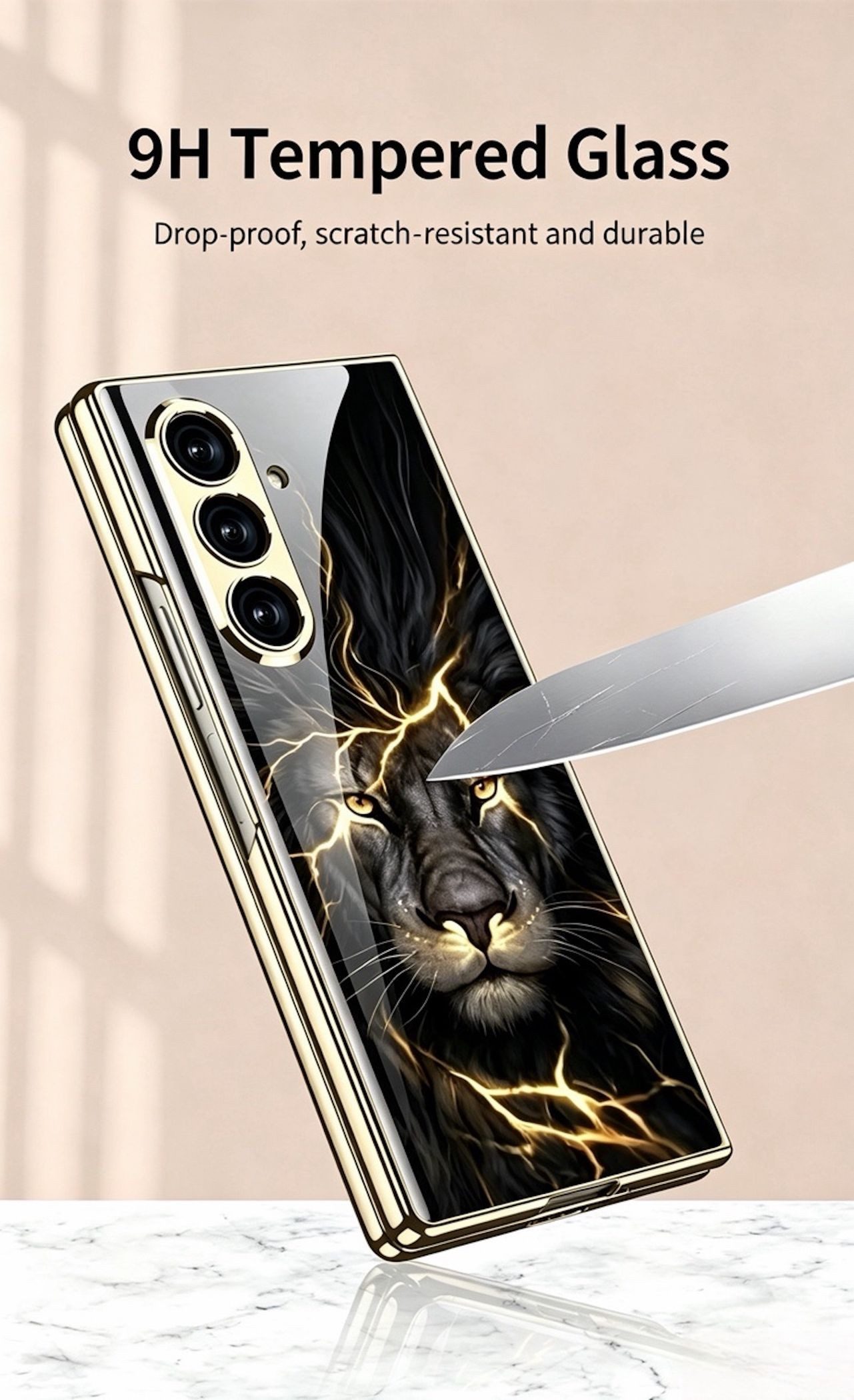 Wigento Handyhülle + Display Schutzglas Samsung Galaxy Z Fold8 Ultra Löwe Design 360 Grad 8,0 Zoll und 6,5 Zoll, Schutzglas, mit Motiv – Bild 2 von 5